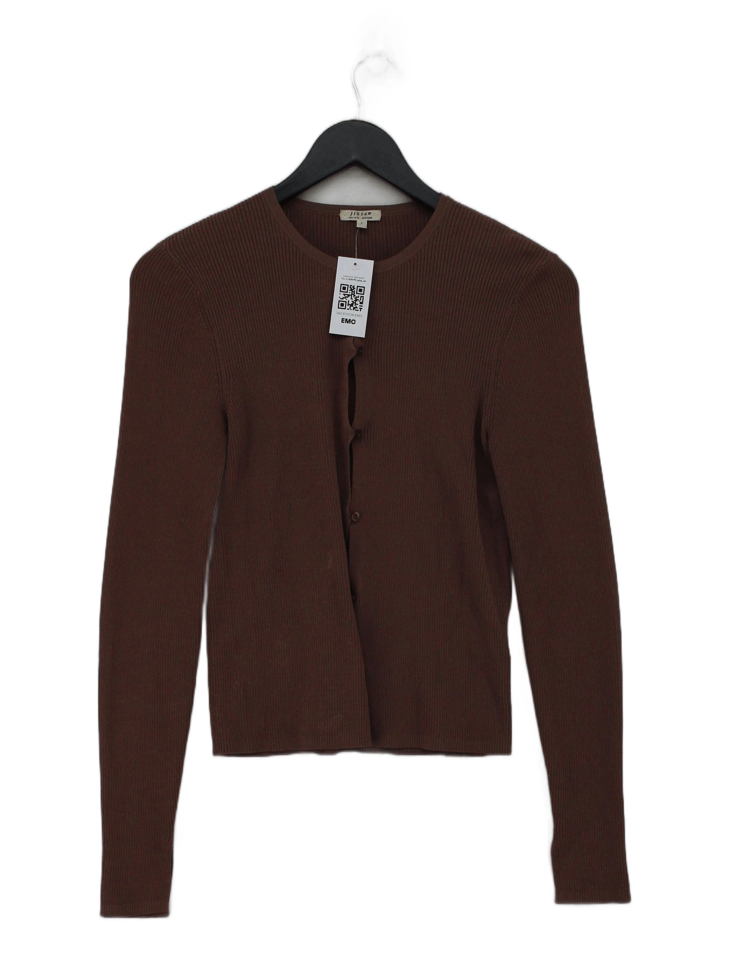 Jigsaw Women's Cardigan S Brown Viscose with Polyamide Round Neck Cardigan