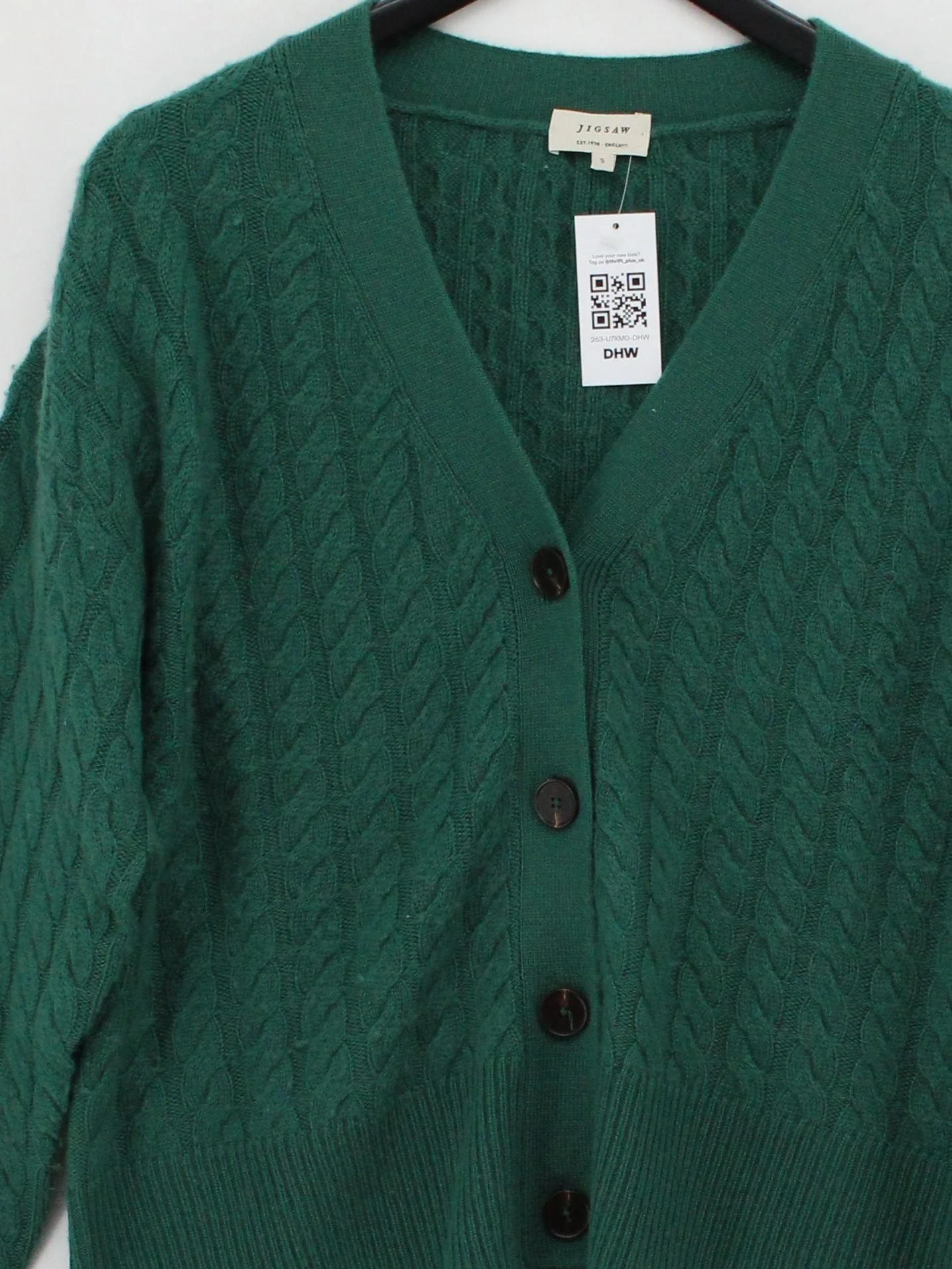 Jigsaw Women's Cardigan S Green Wool with Cashmere V-Neck Cardigan - Image 3
