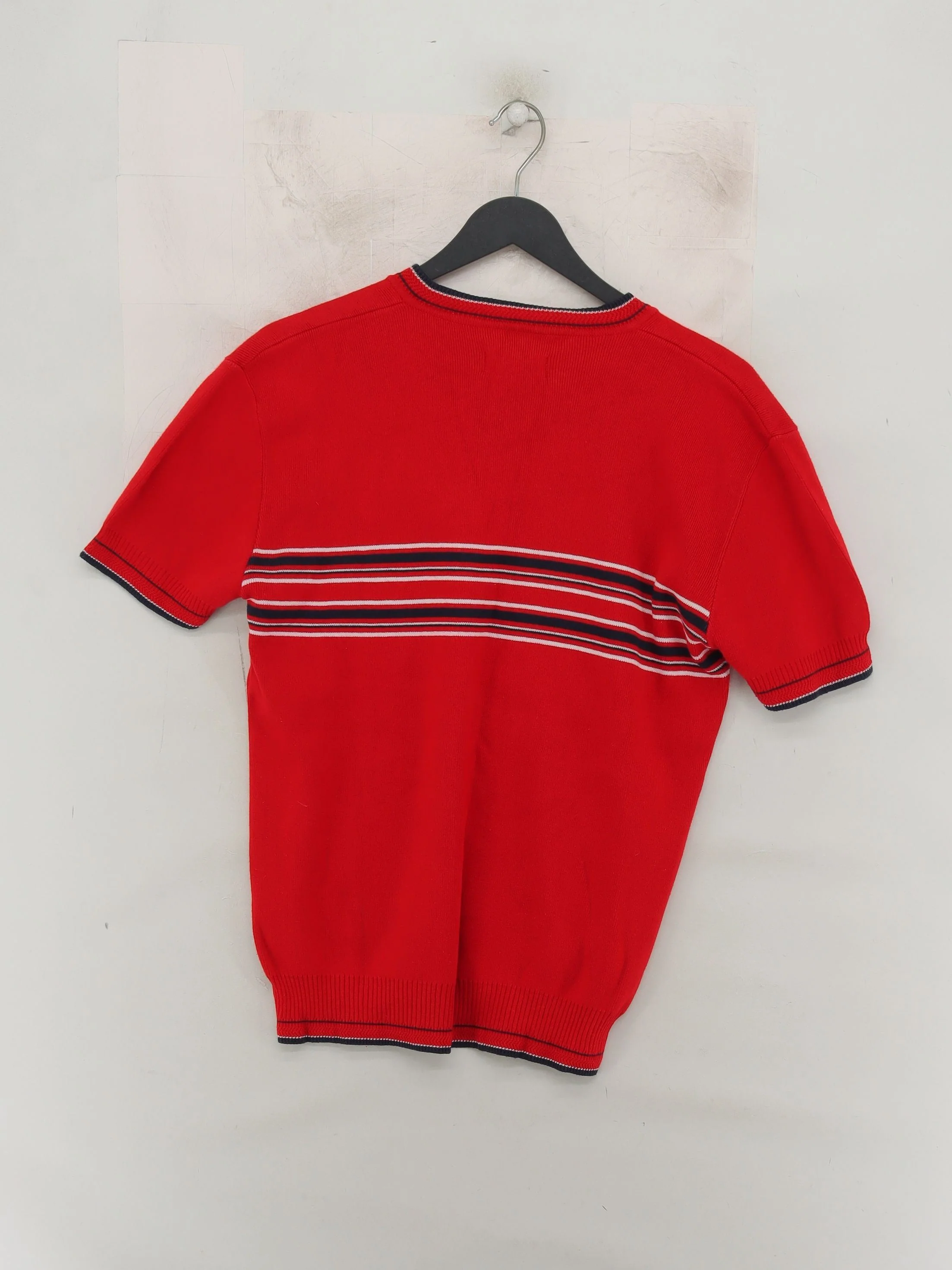 Jigsaw Women's Jumper L Red Striped 100% Cotton V-Neck Pullover - Image 2