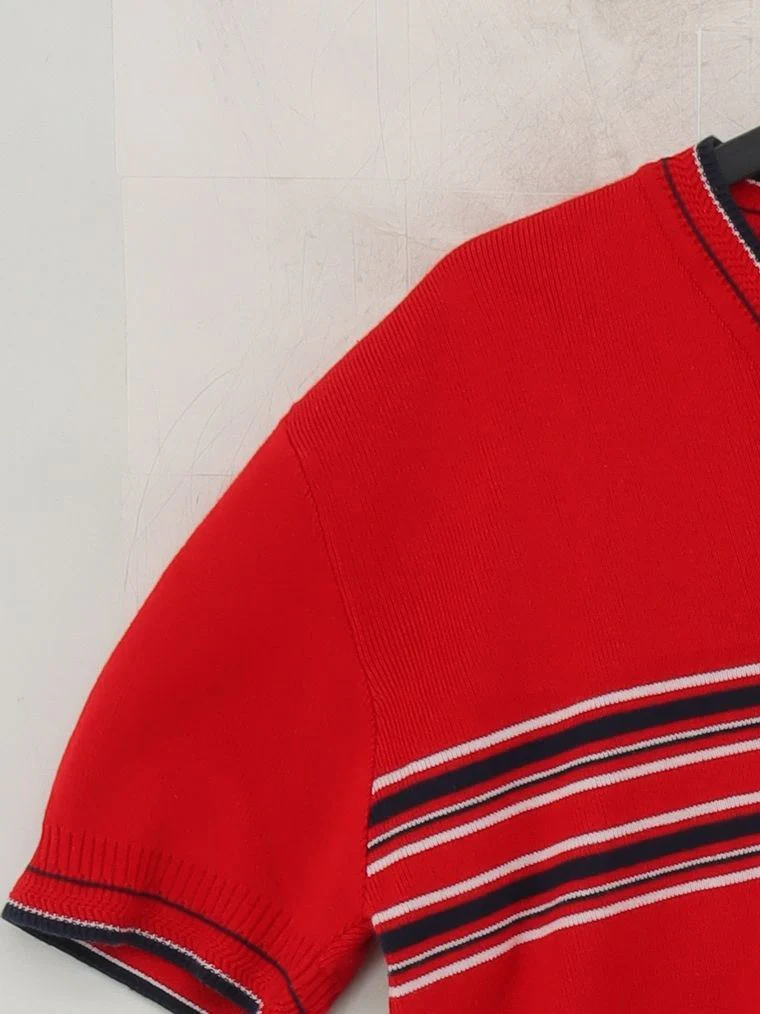 Jigsaw Women's Jumper L Red Striped 100% Cotton V-Neck Pullover - Image 4