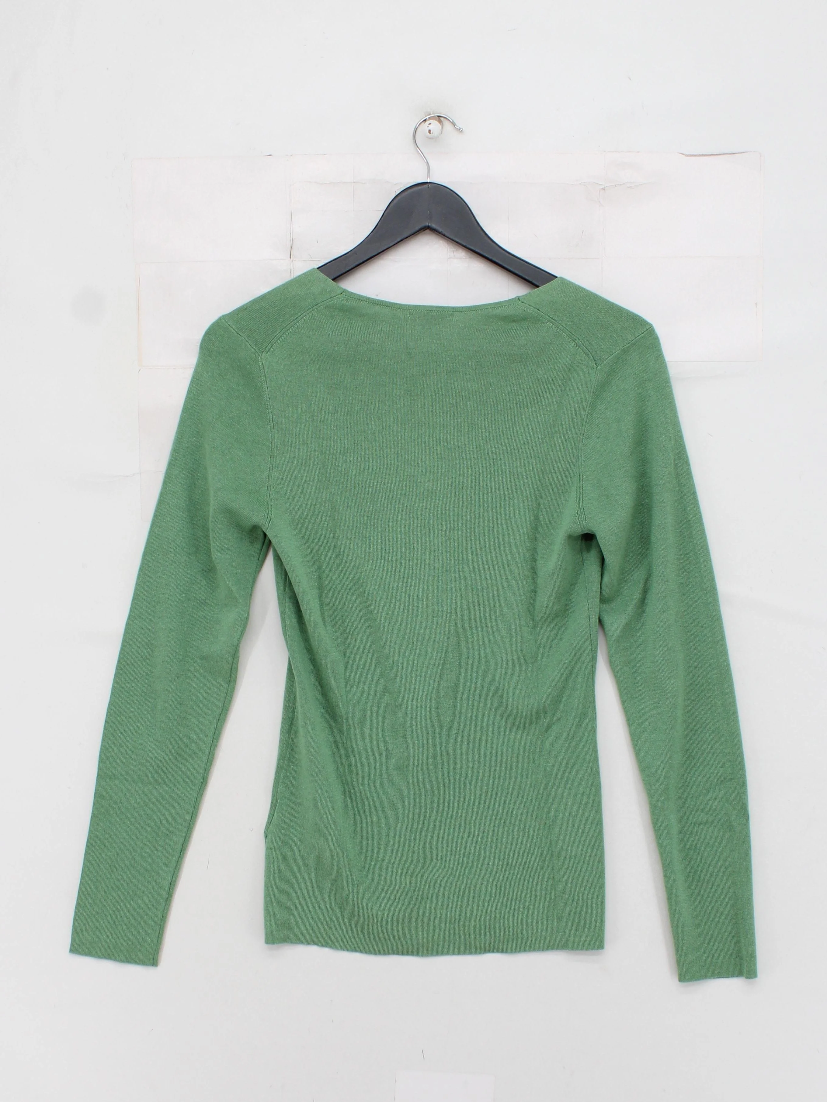 Jigsaw Women's Jumper M Green Silk with Cotton V-Neck Pullover - Image 2