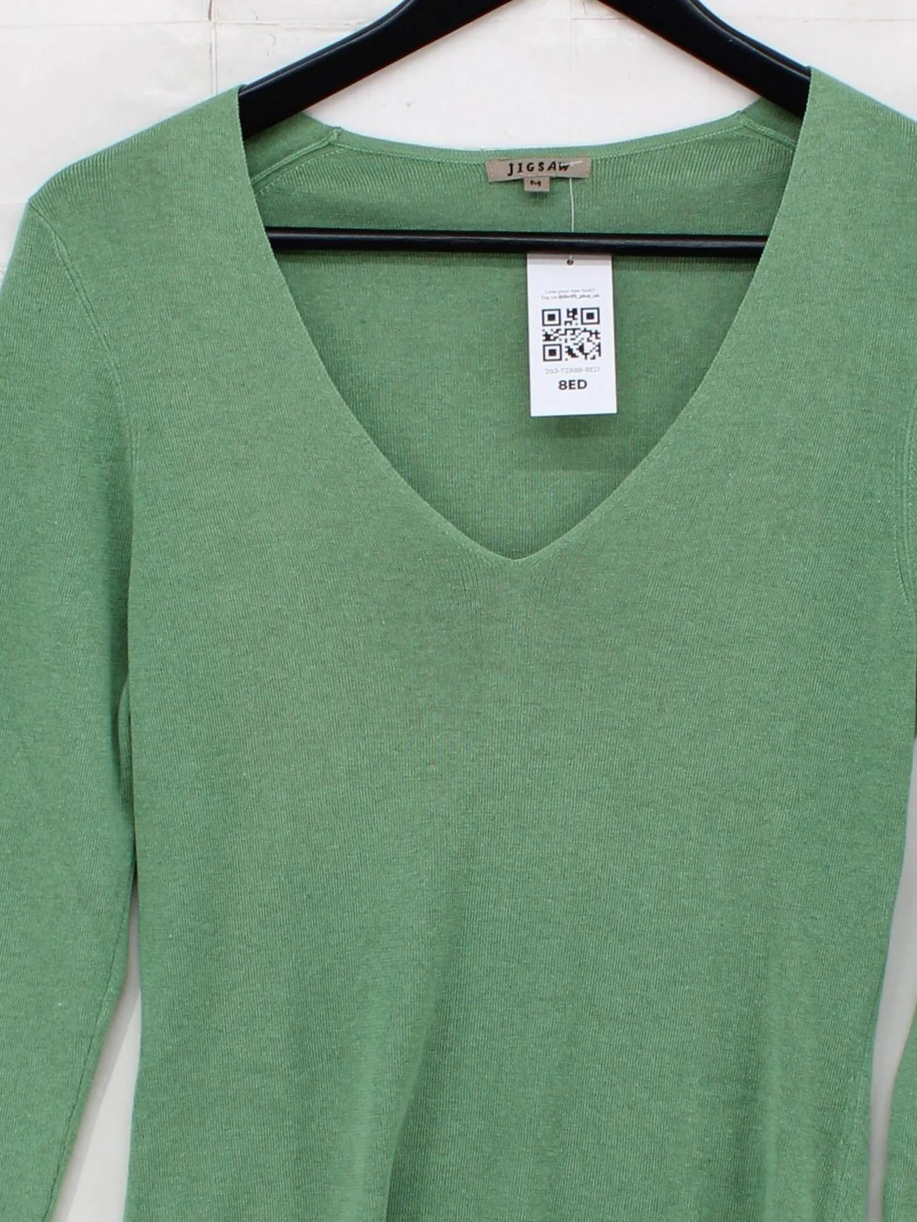 Jigsaw Women's Jumper M Green Silk with Cotton V-Neck Pullover - Image 3