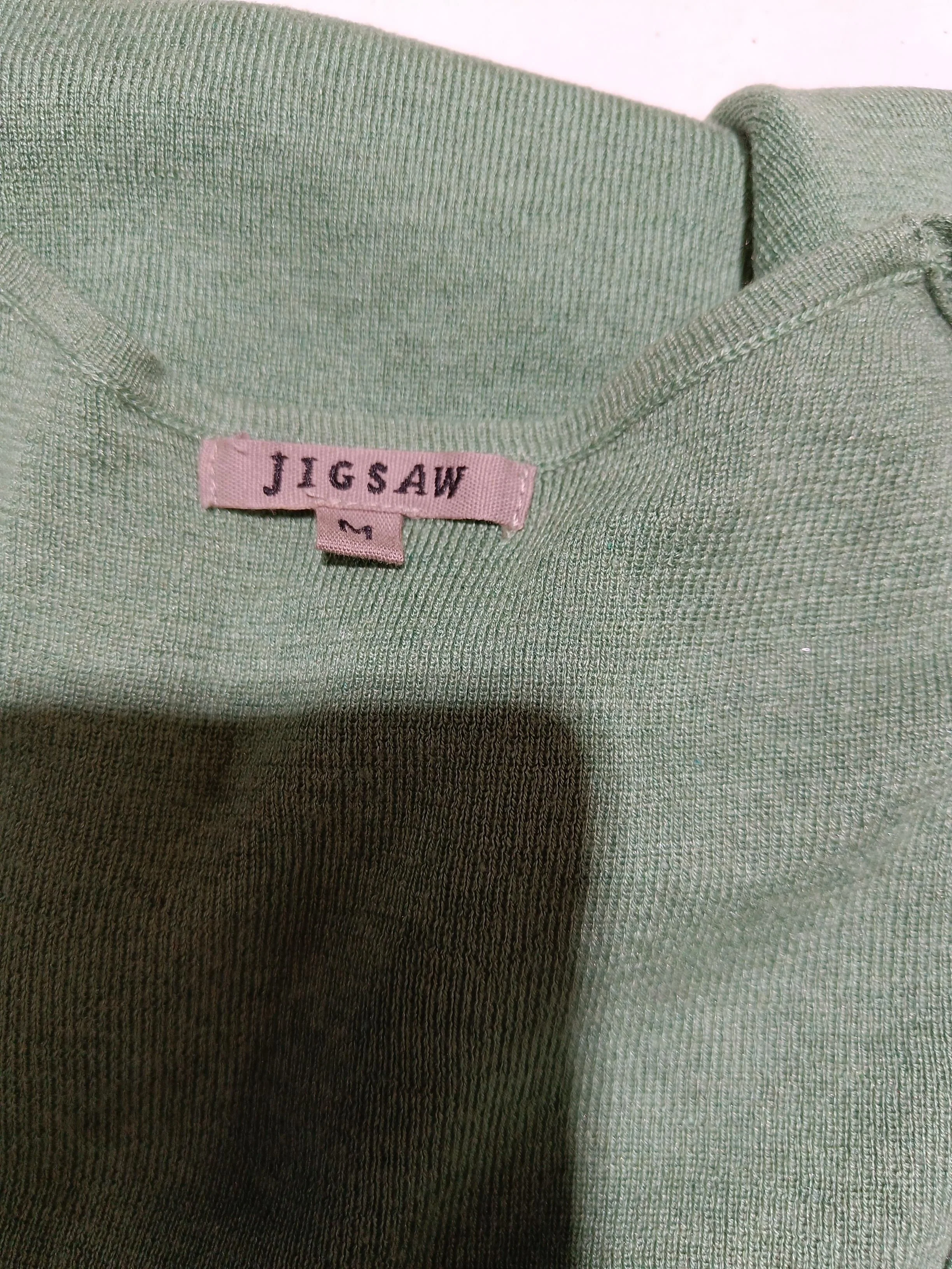 Jigsaw Women's Jumper M Green Silk with Cotton V-Neck Pullover - Image 5