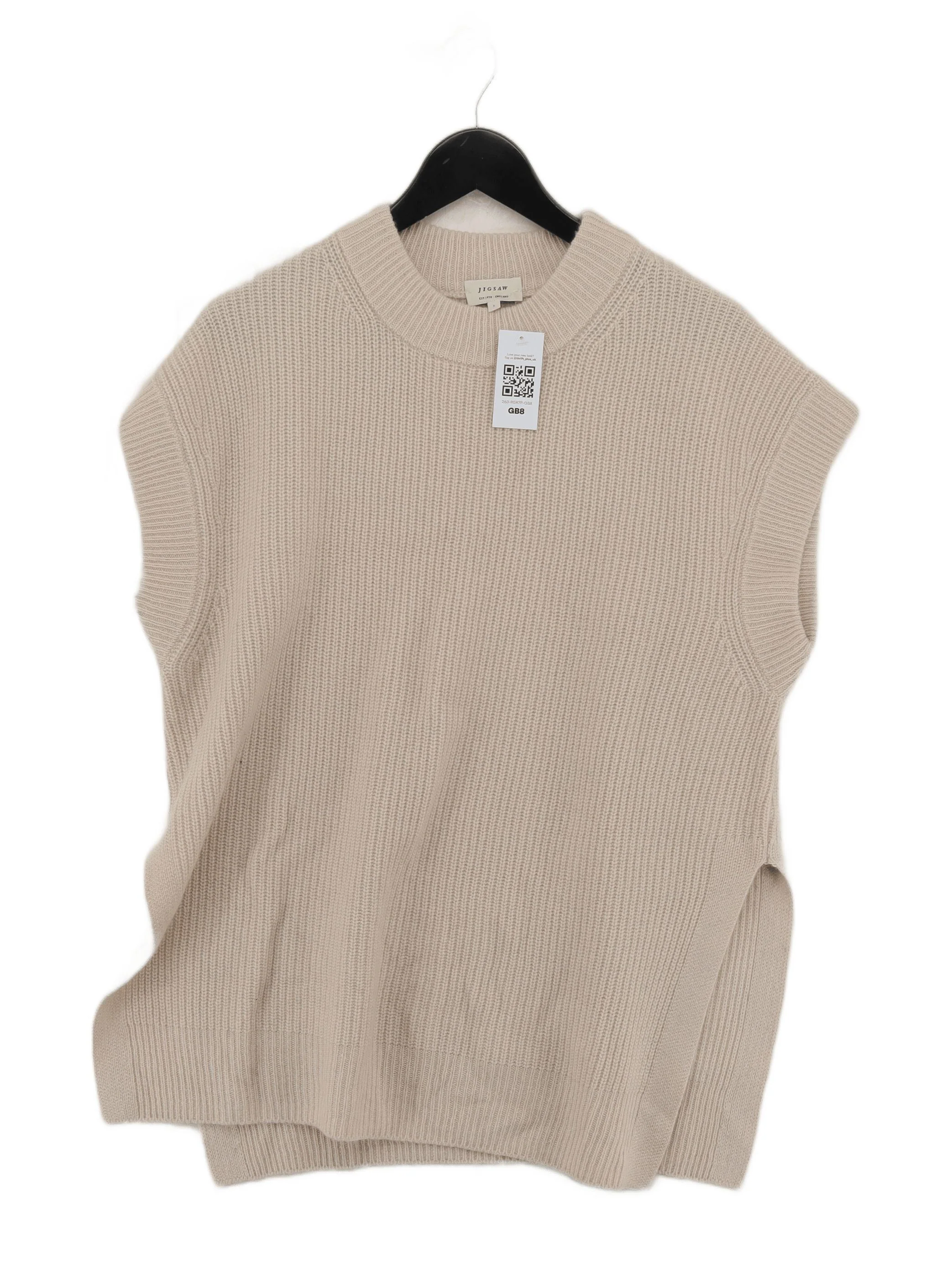 Jigsaw Women's Jumper S Cream Wool with Cashmere Crew Neck Vest