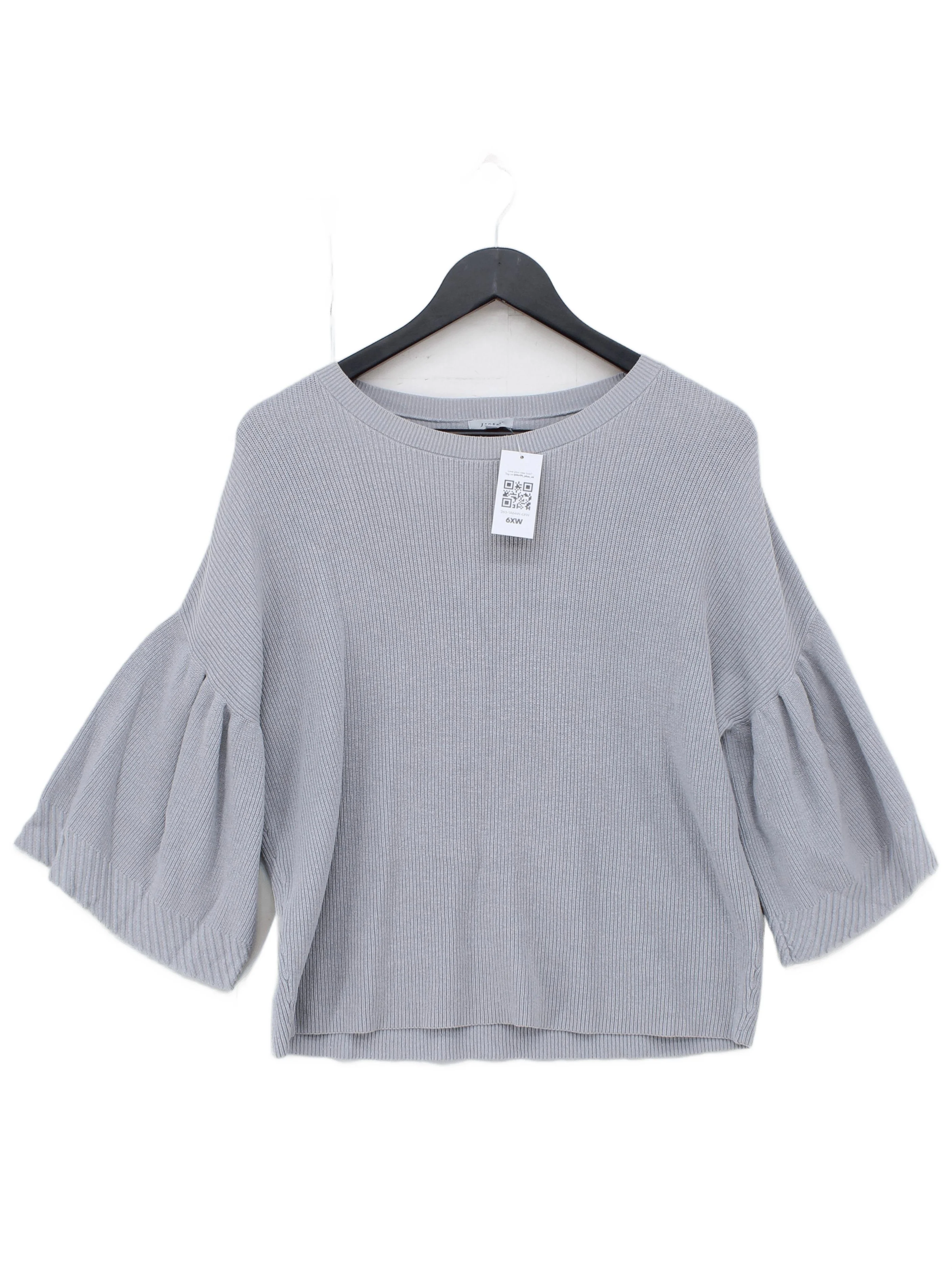 Jigsaw Women's Jumper S Grey Cotton with Viscose Round Neck Pullover