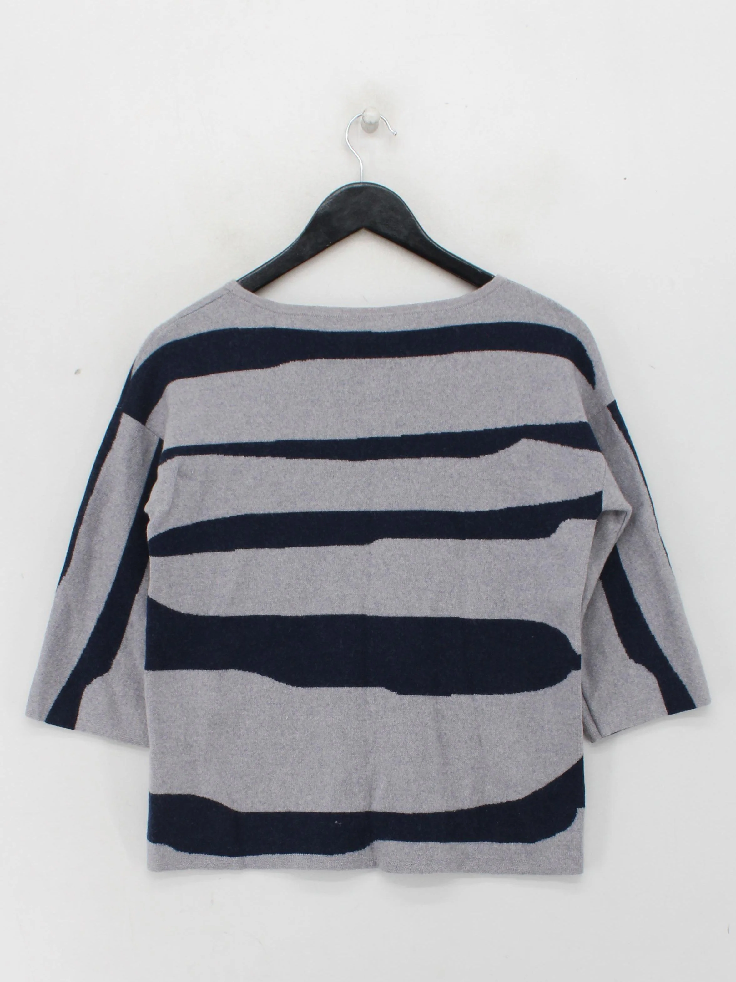 Jigsaw Women's Jumper S Grey Striped 100% Wool Round Neck Pullover - Image 2