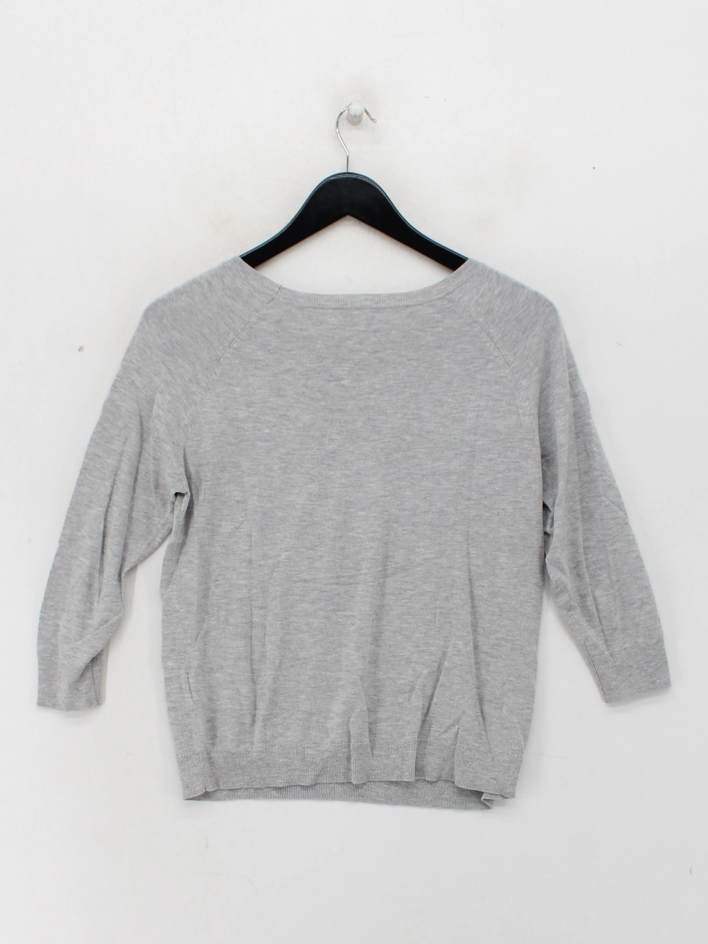 Jigsaw Women's Jumper S Grey Striped Cotton with Viscose Round Neck Pullover - Image 2