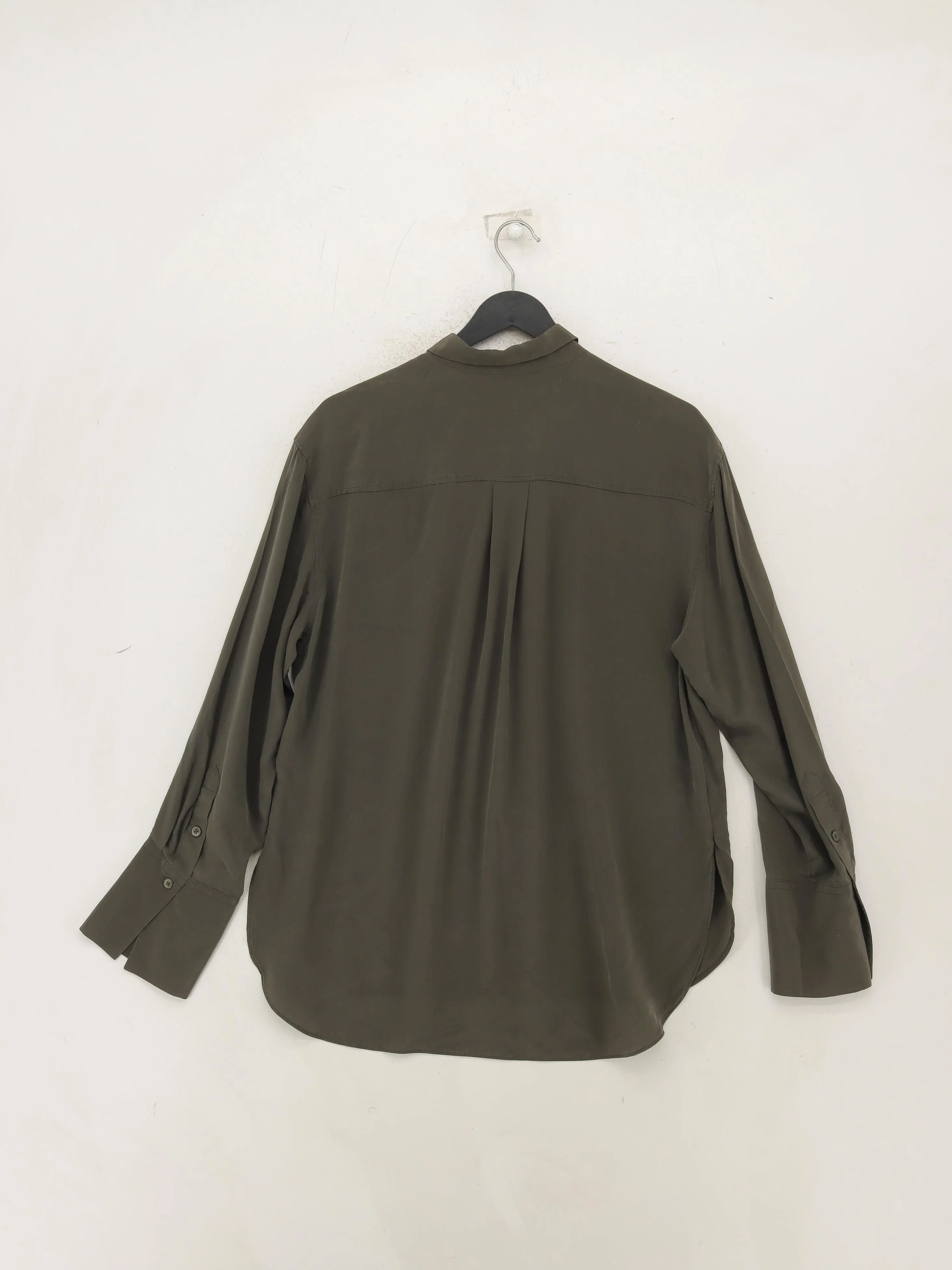 Jigsaw Women's Shirt UK 12 Green 100% Silk Long Sleeve Collared Basic - Image 2