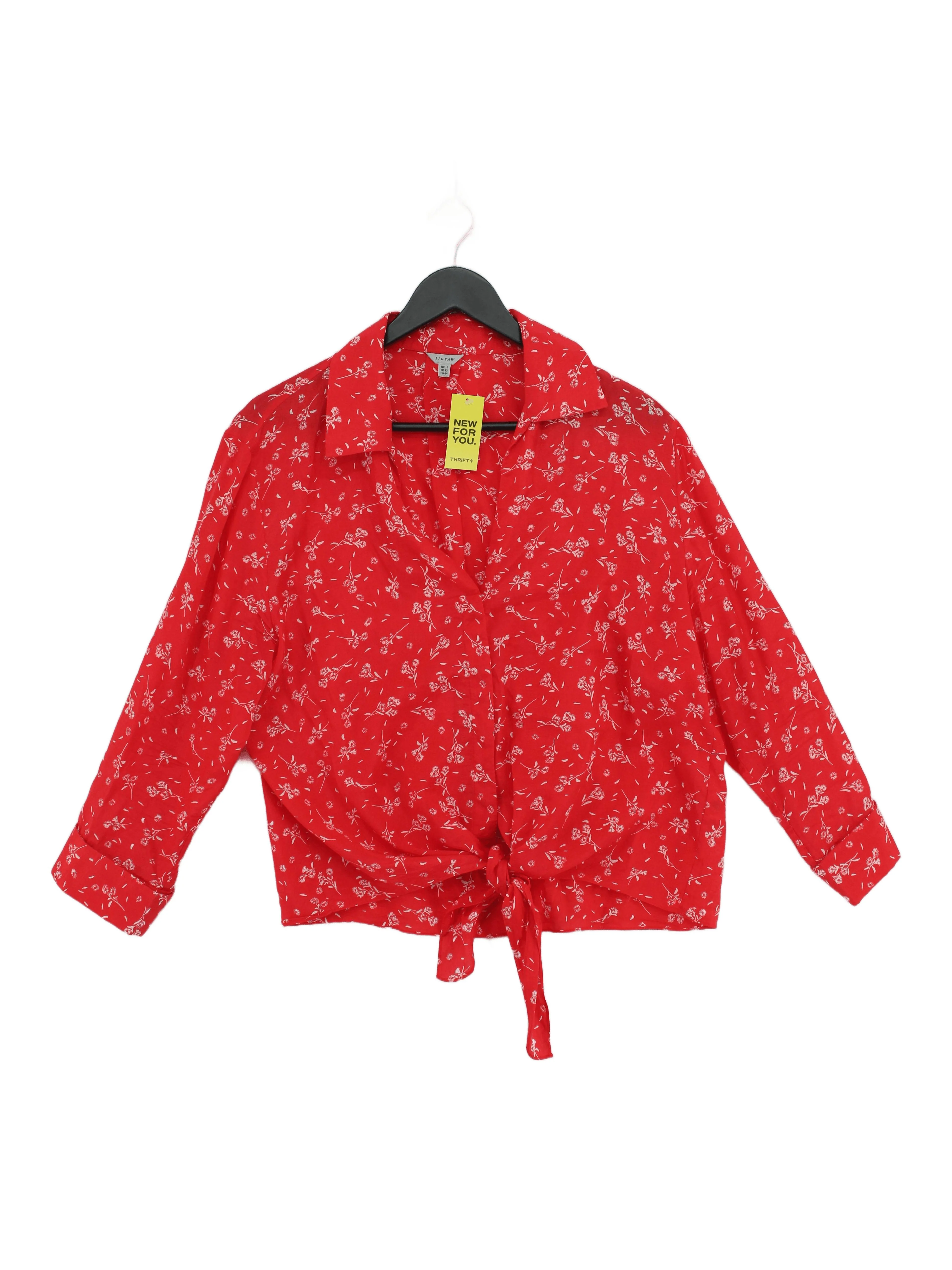 Jigsaw Women's Shirt UK 16 Red Viscose with Cotton Basic