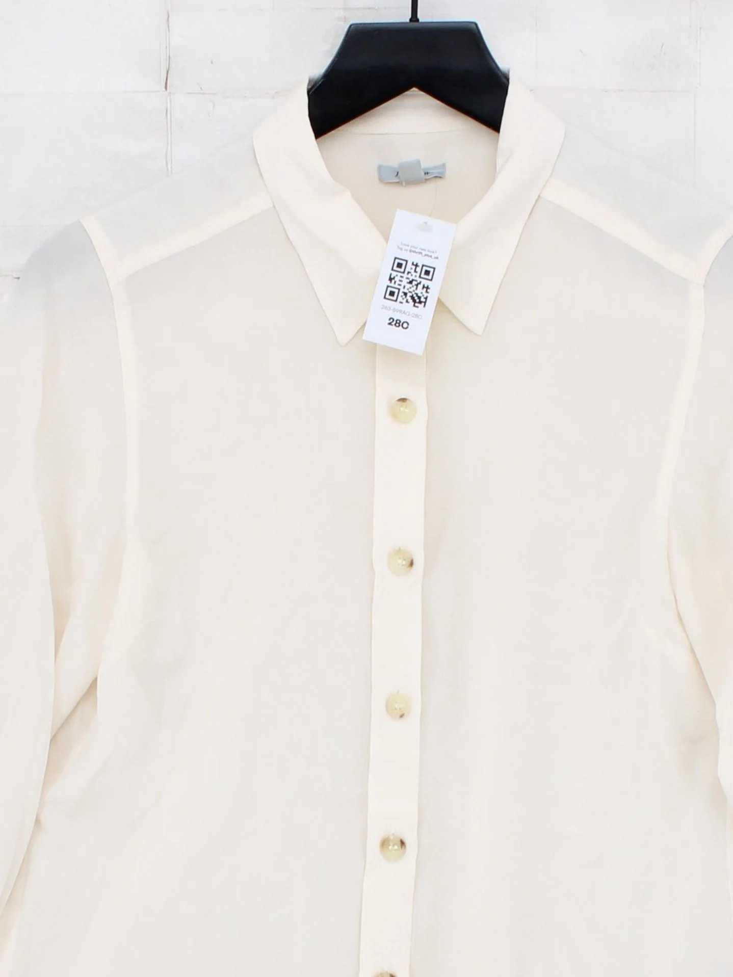 Jigsaw Women's Shirt UK 8 Cream 100% Silk Long Sleeve Collared Basic - Image 3