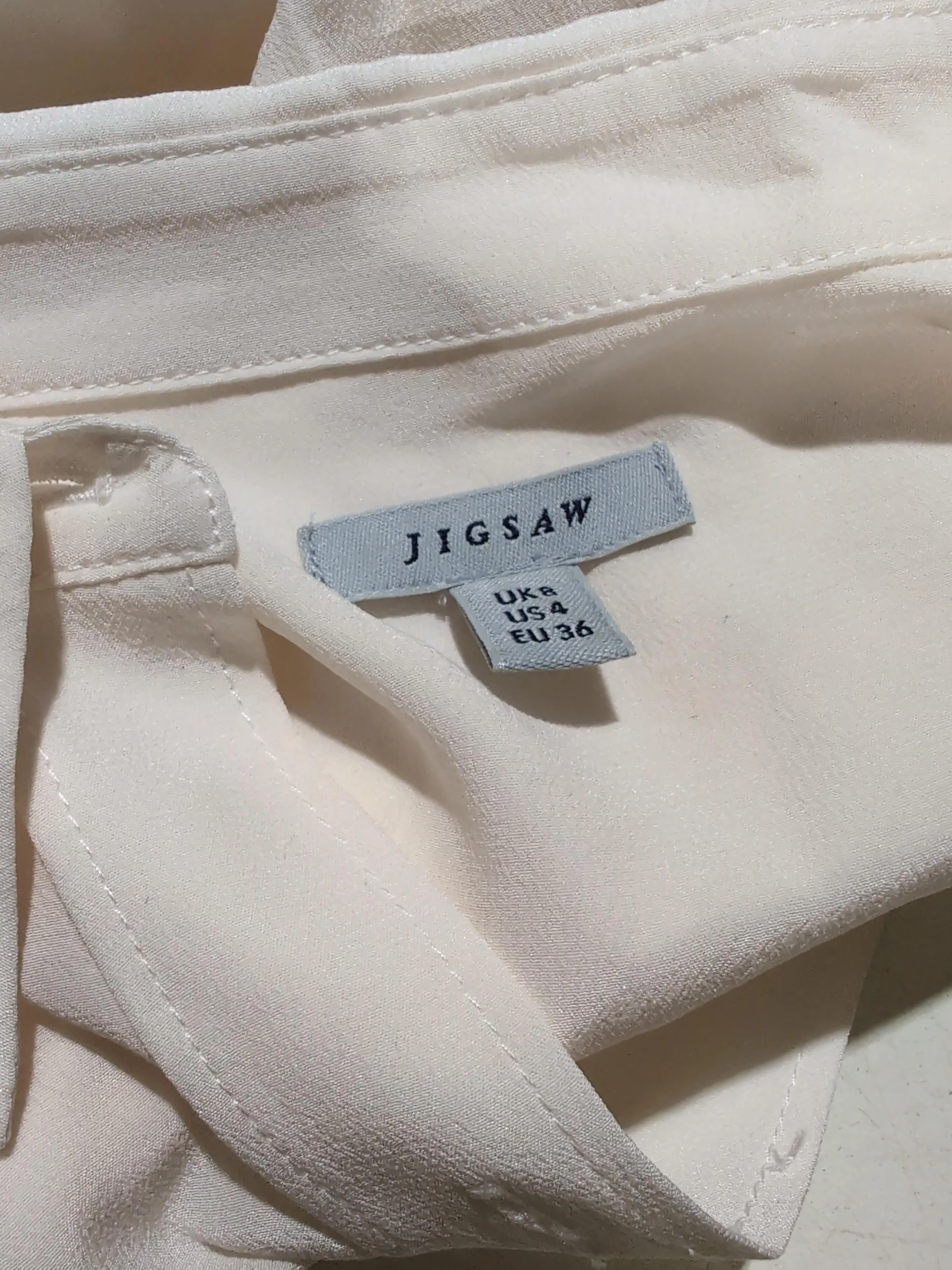 Jigsaw Women's Shirt UK 8 Cream 100% Silk Long Sleeve Collared Basic - Image 5