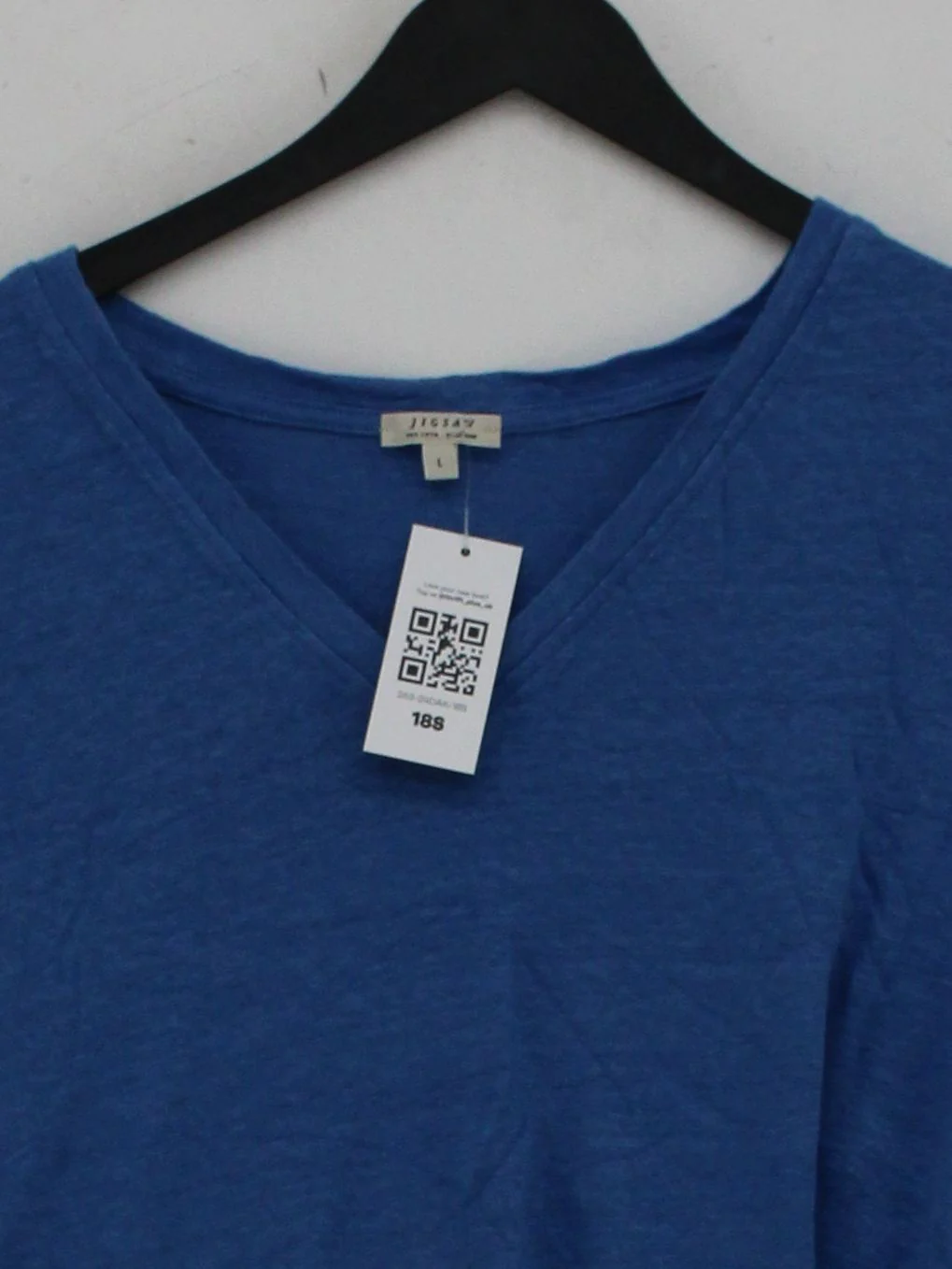 Jigsaw Women's T-Shirt L Blue 100% Linen Sleeveless V-Neck Basic - Image 3