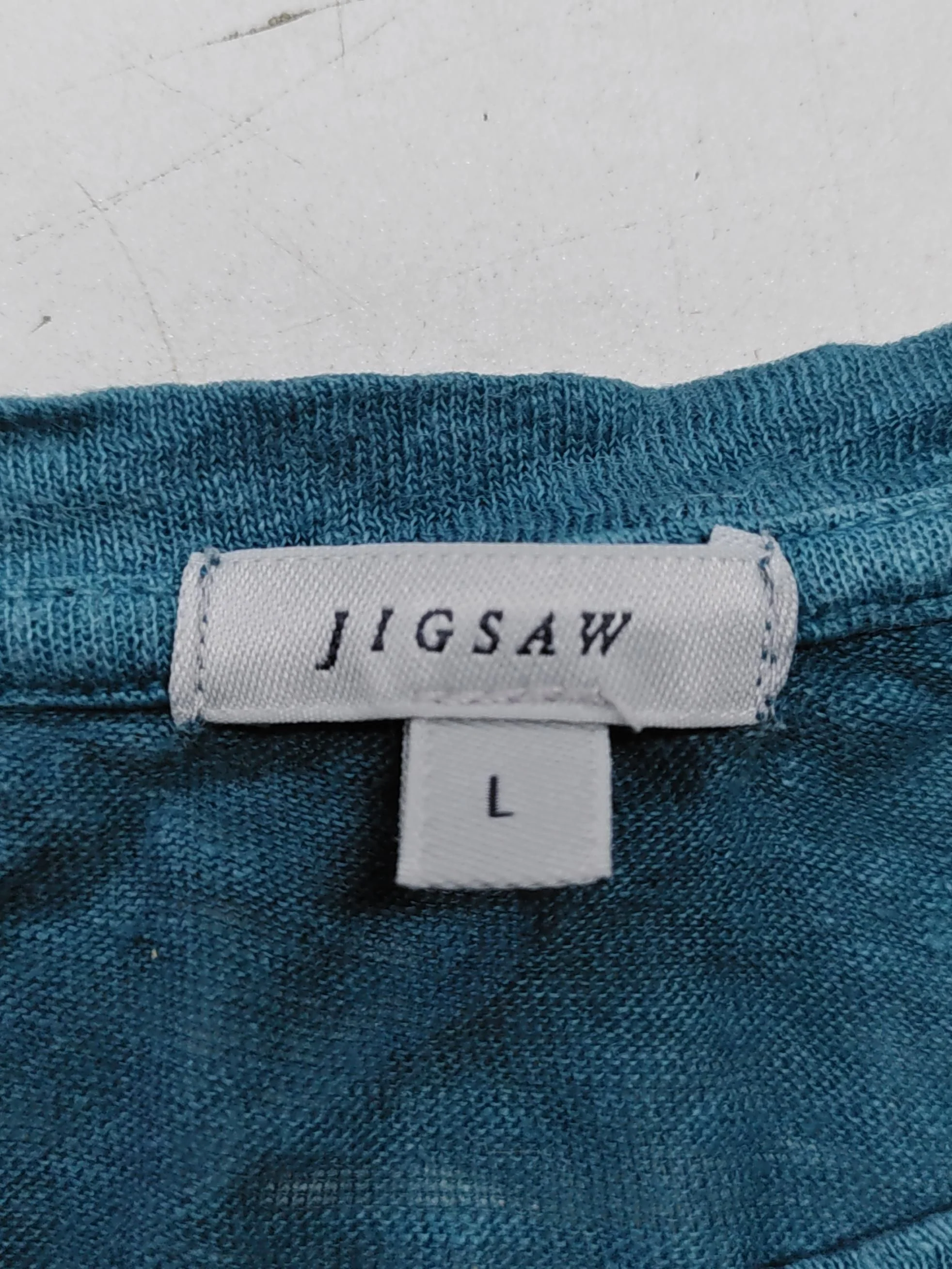Jigsaw Women's T-Shirt L Blue Striped 100% Linen Short Sleeve Round Neck Basic - Image 5
