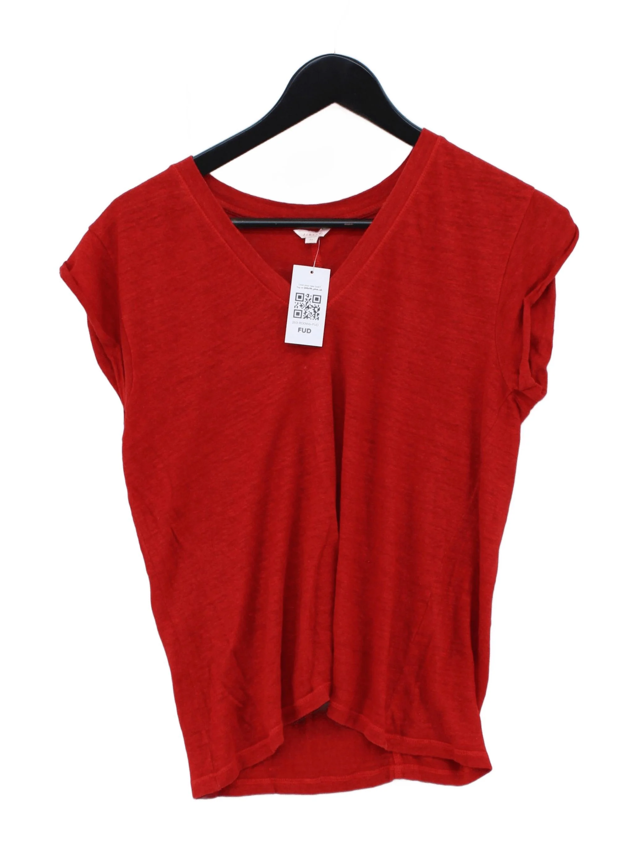 Jigsaw Women's T-Shirt M Red 100% Linen Short Sleeve V-Neck Basic
