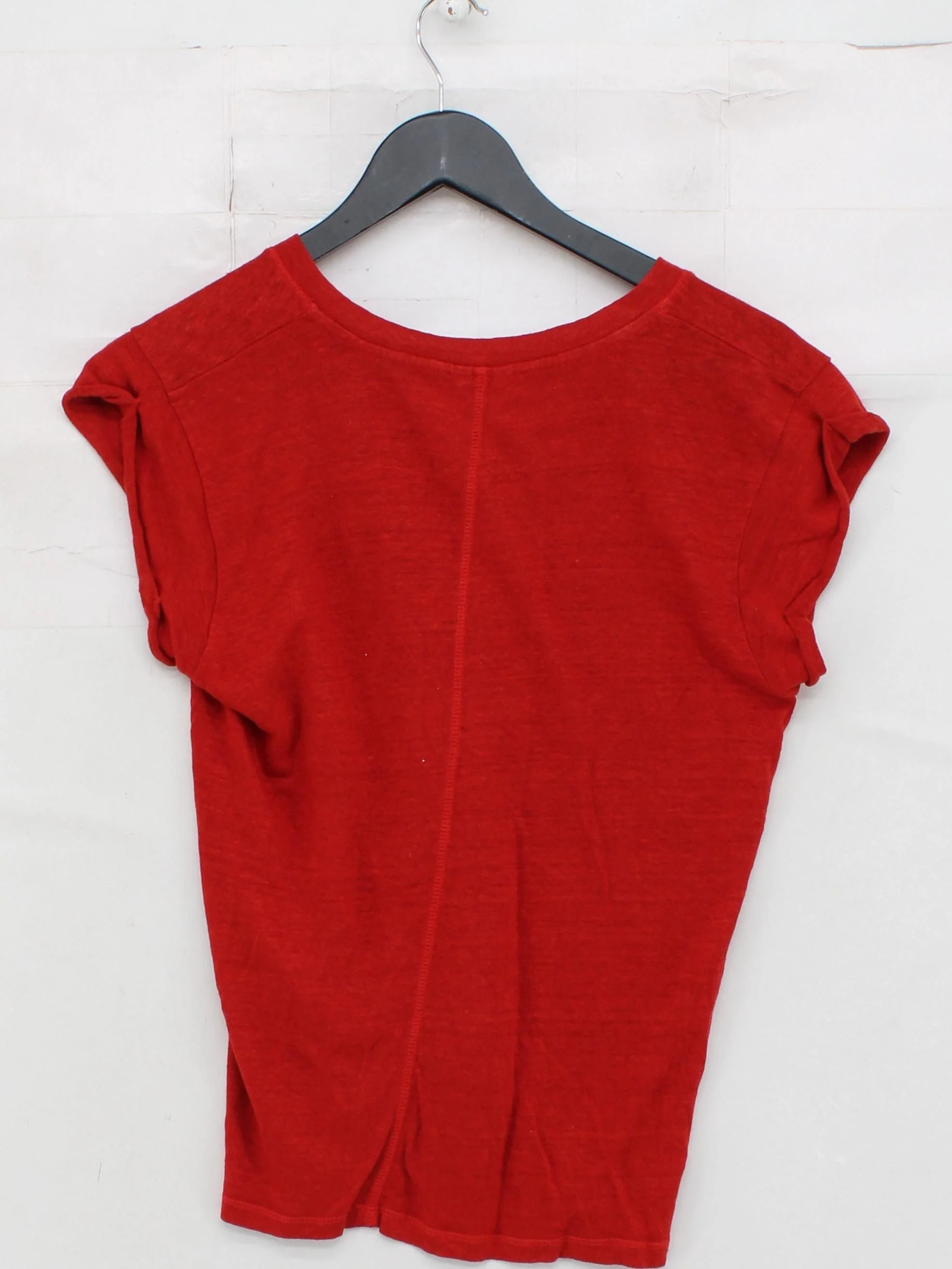 Jigsaw Women's T-Shirt M Red 100% Linen Short Sleeve V-Neck Basic - Image 2