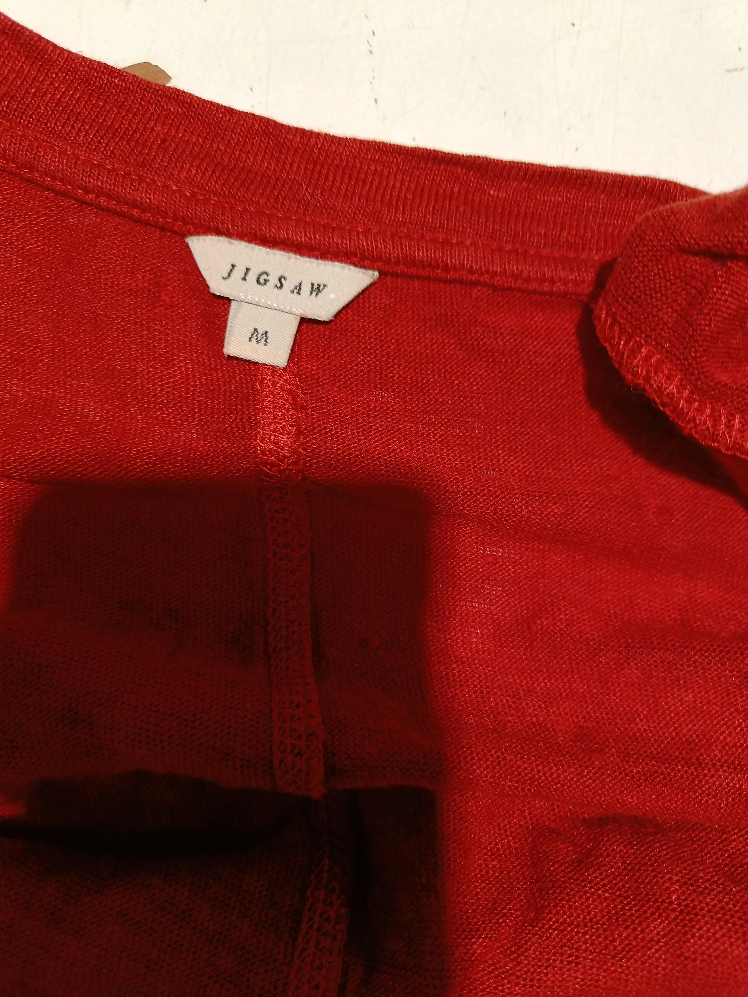 Jigsaw Women's T-Shirt M Red 100% Linen Short Sleeve V-Neck Basic - Image 5