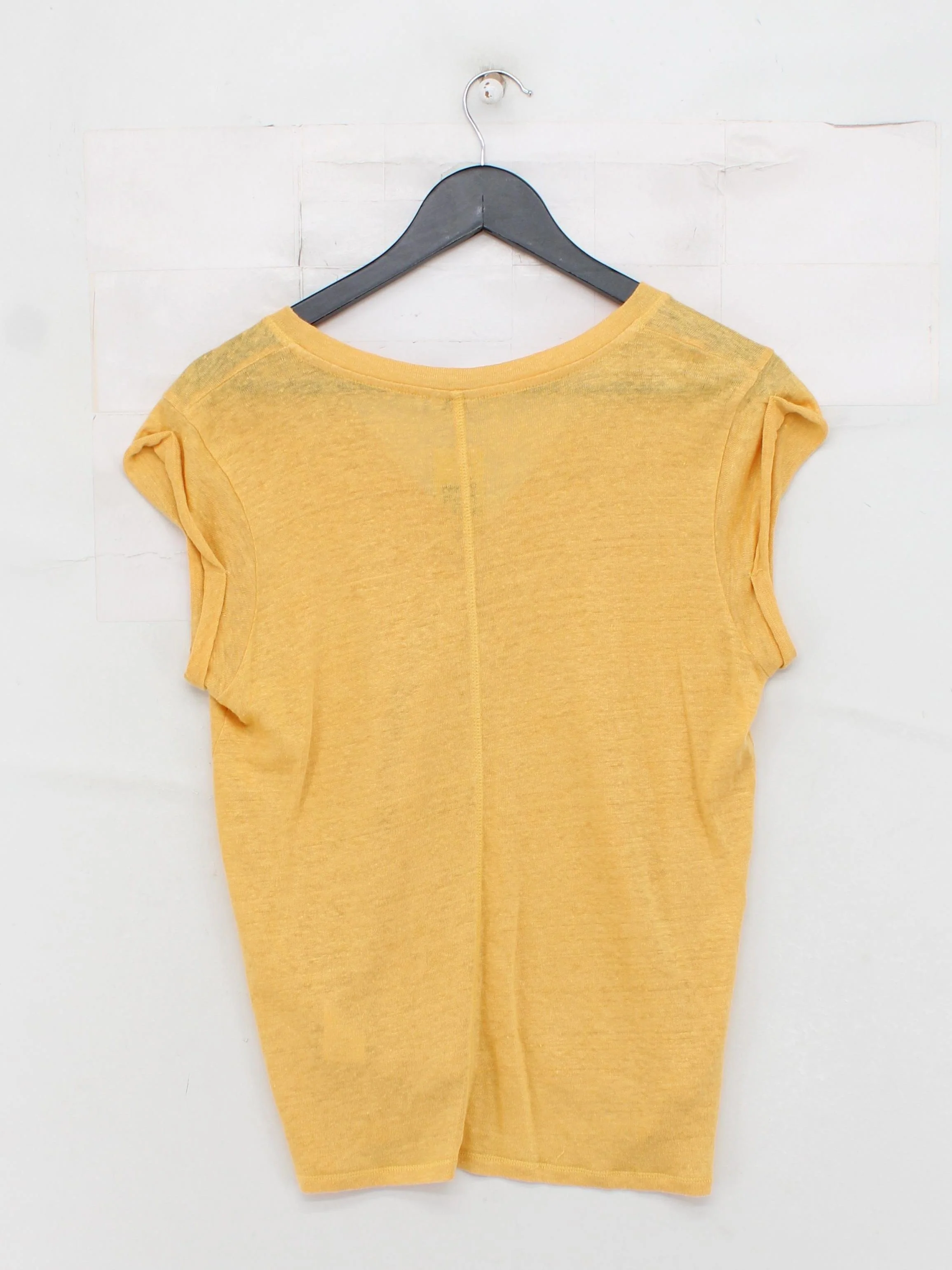 Jigsaw Women's T-Shirt M Yellow 100% Linen Short Sleeve V-Neck Basic - Image 2