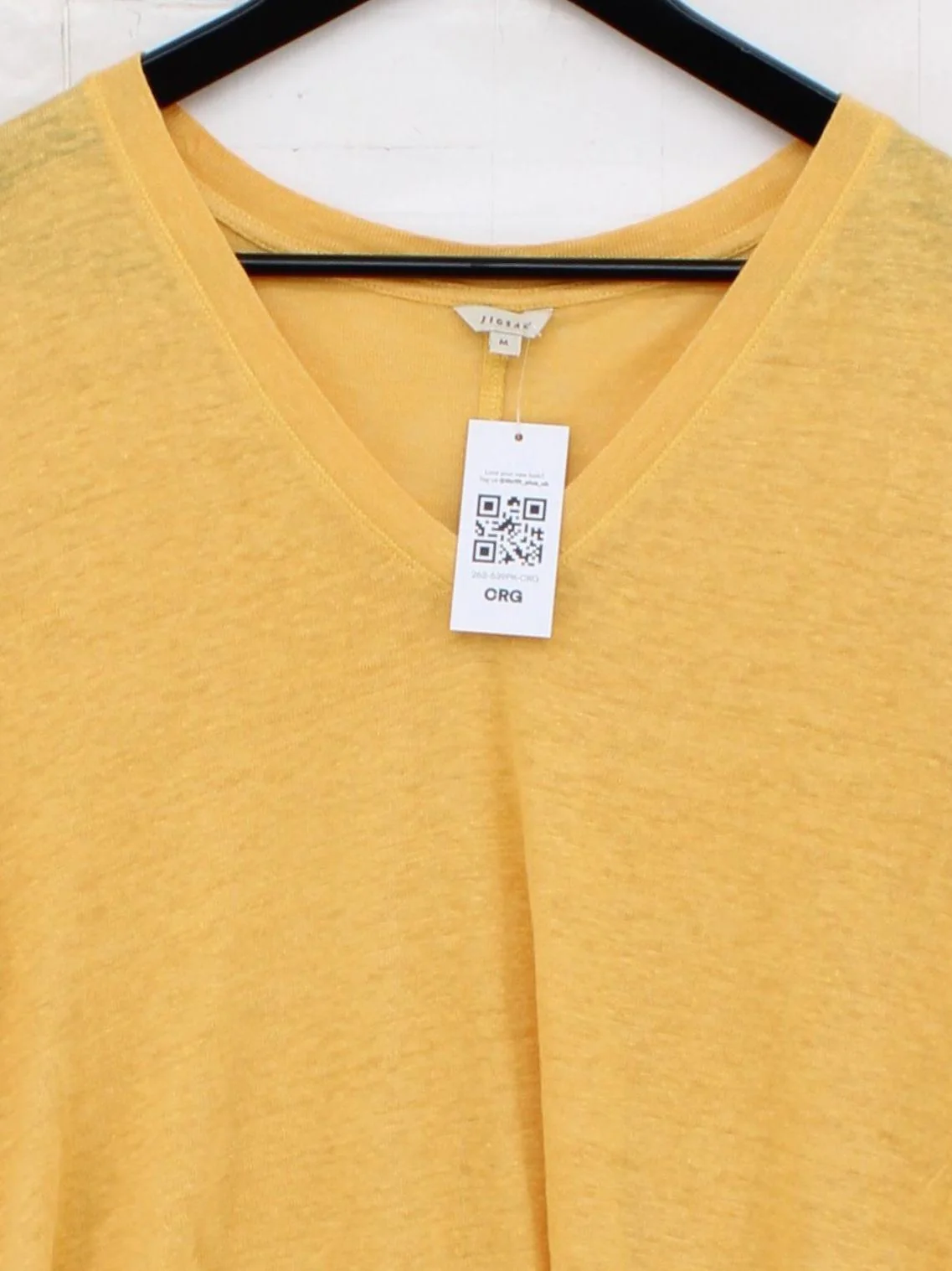 Jigsaw Women's T-Shirt M Yellow 100% Linen Short Sleeve V-Neck Basic - Image 3