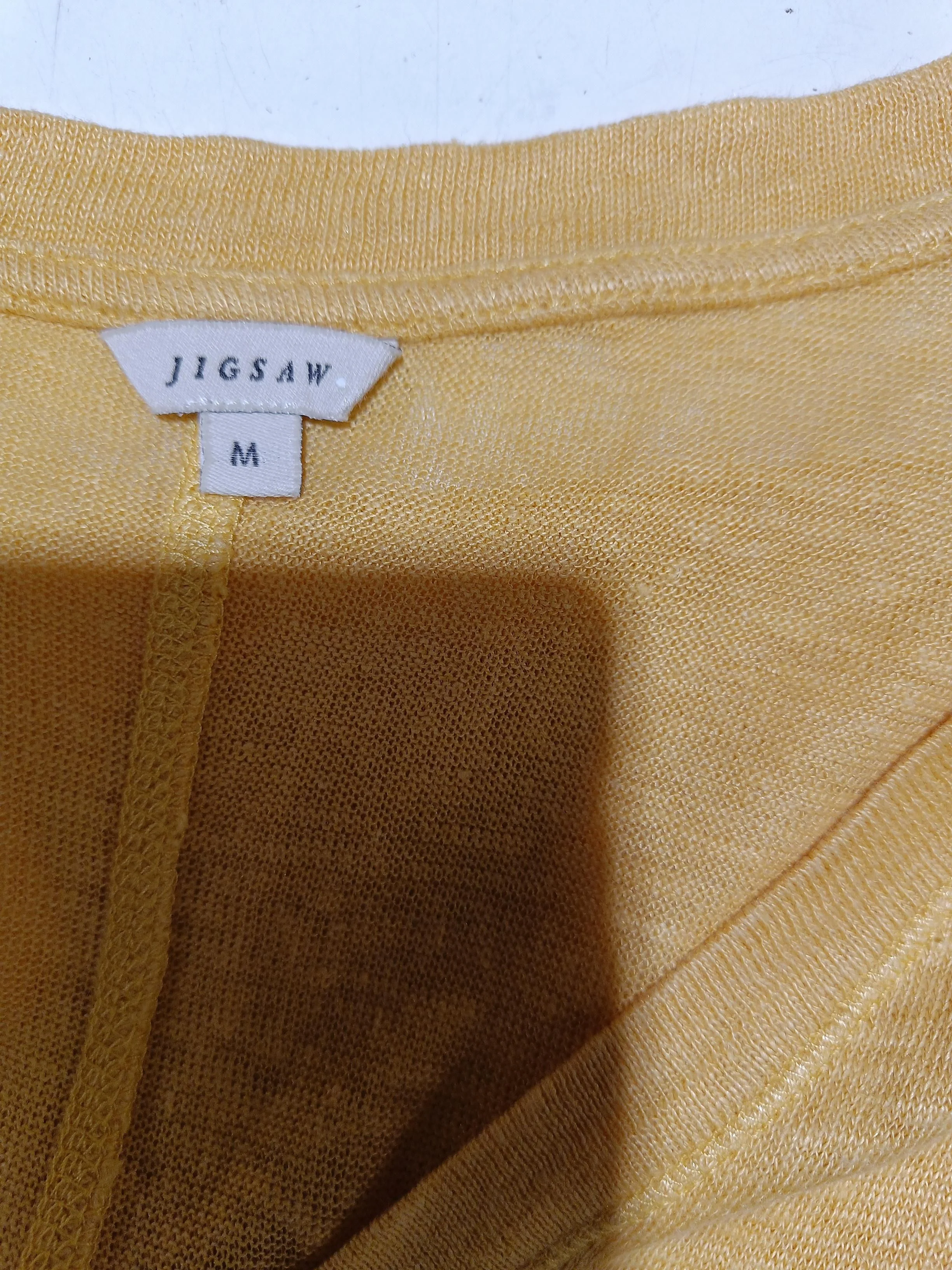 Jigsaw Women's T-Shirt M Yellow 100% Linen Short Sleeve V-Neck Basic - Image 5