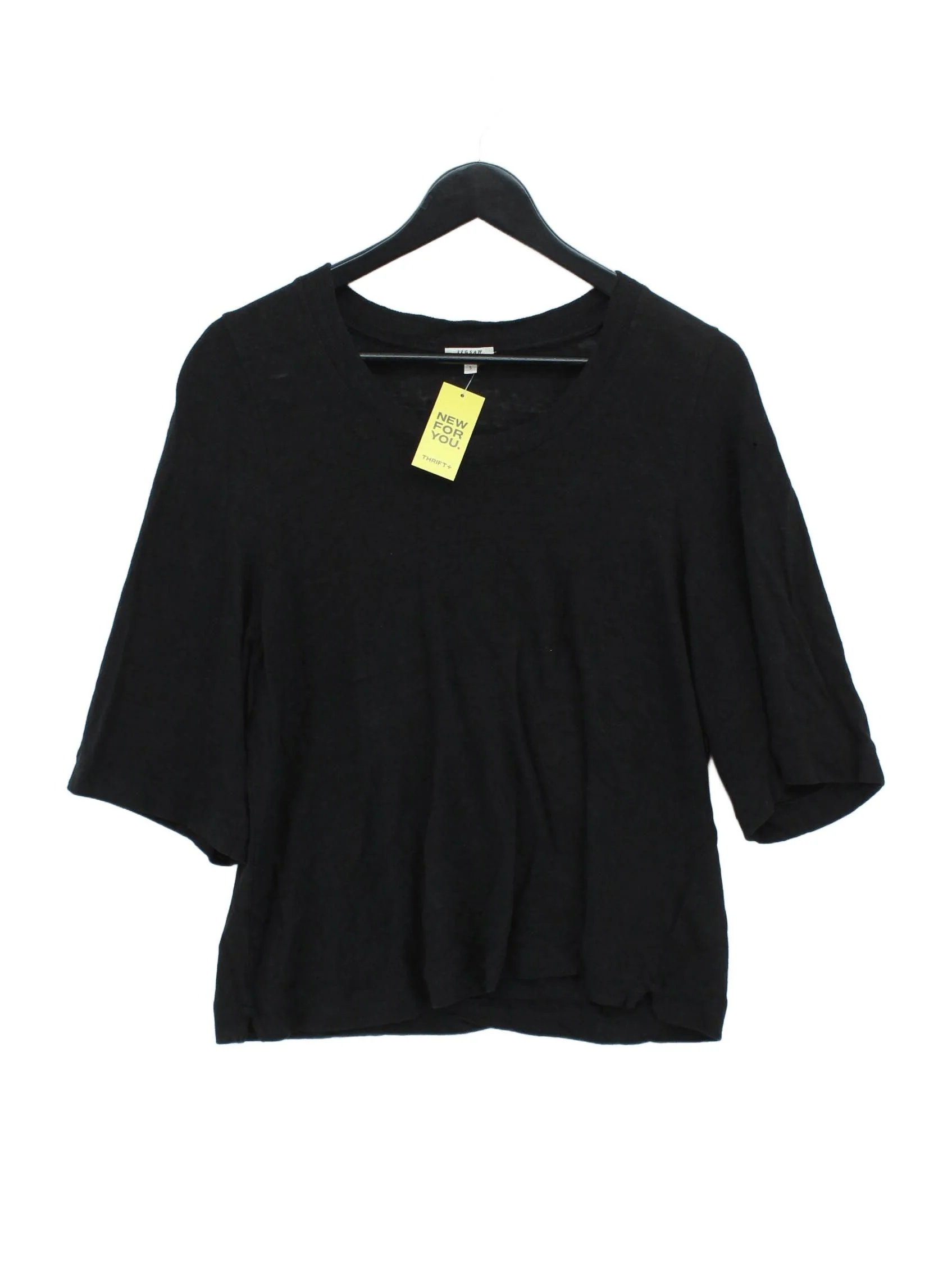 Jigsaw Women's T-Shirt S Black 100% Linen Short Sleeve Round Neck Basic