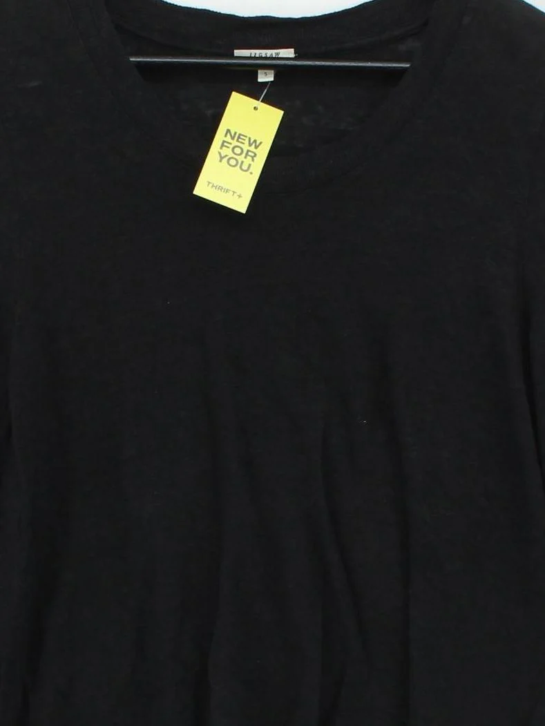 Jigsaw Women's T-Shirt S Black 100% Linen Short Sleeve Round Neck Basic - Image 3