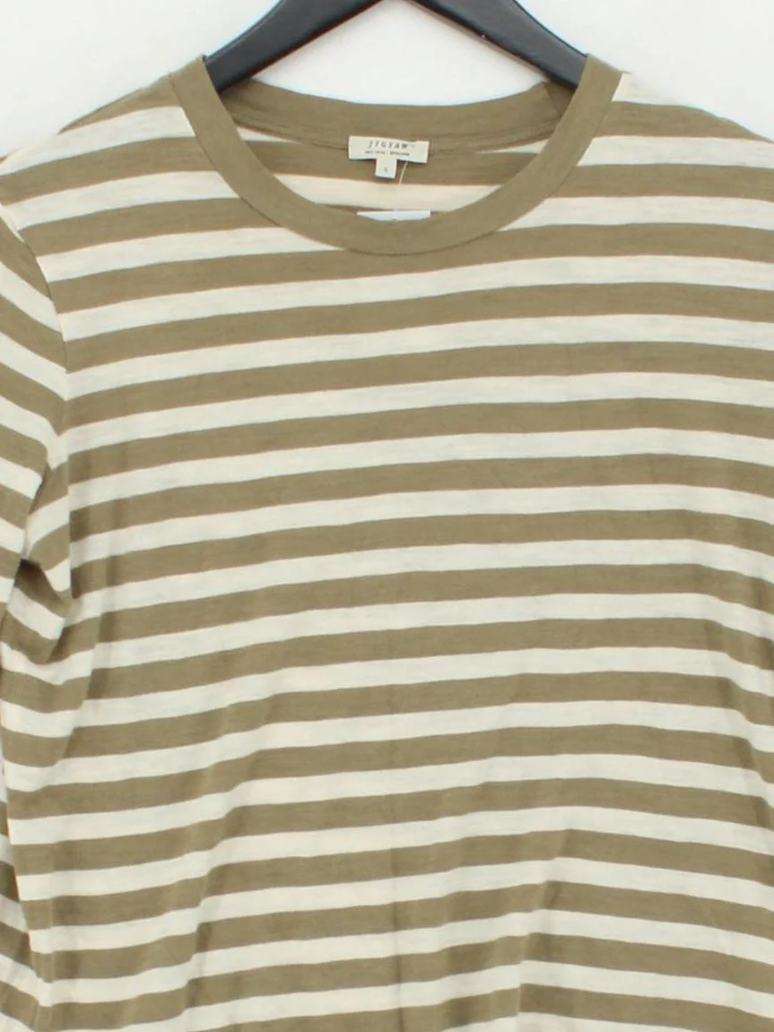 Jigsaw Women's T-Shirt S Green Striped 100% Cotton Short Sleeve Round Neck Basic - Image 3