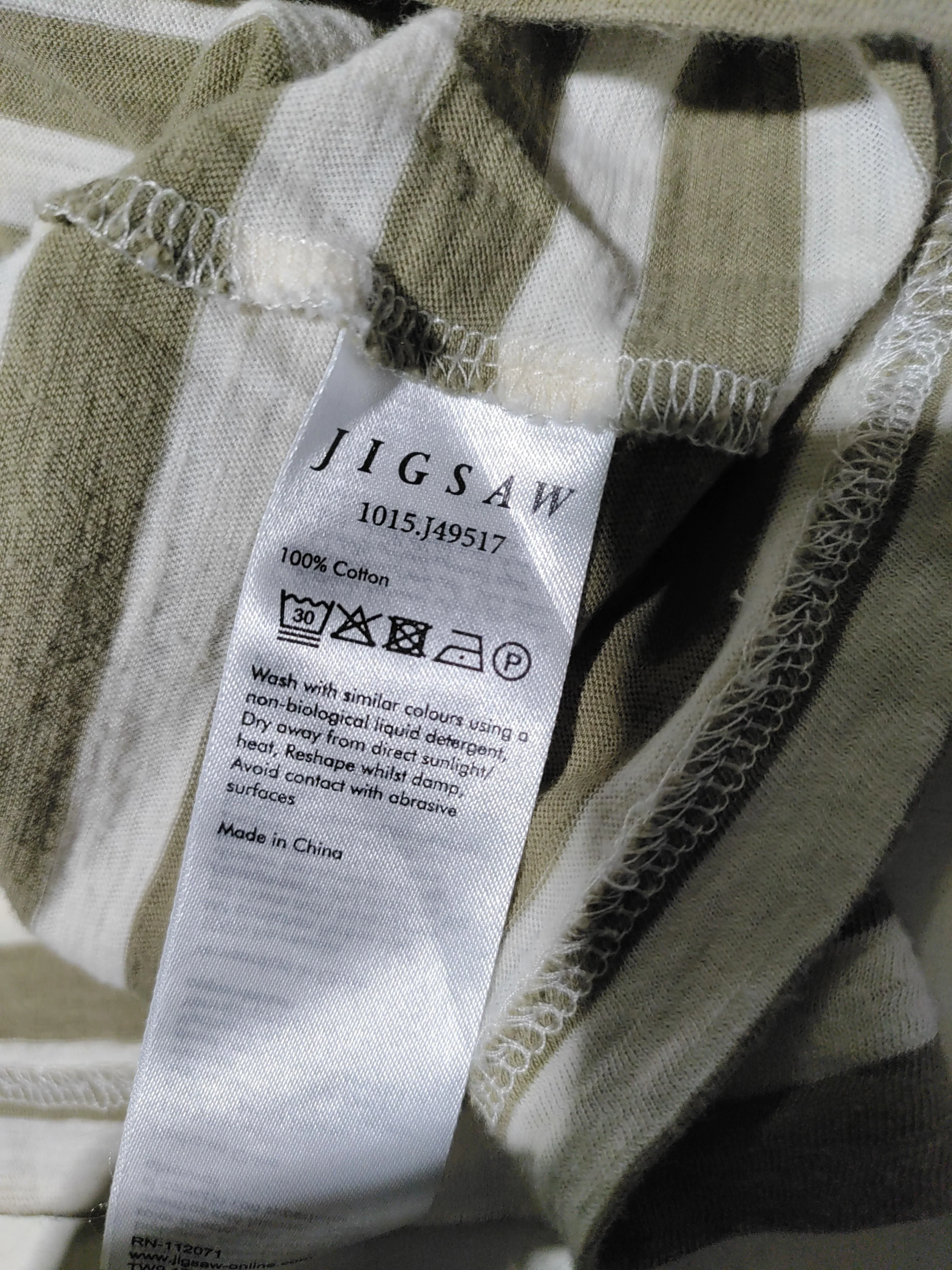 Jigsaw Women's T-Shirt S Green Striped 100% Cotton Short Sleeve Round Neck Basic - Image 6