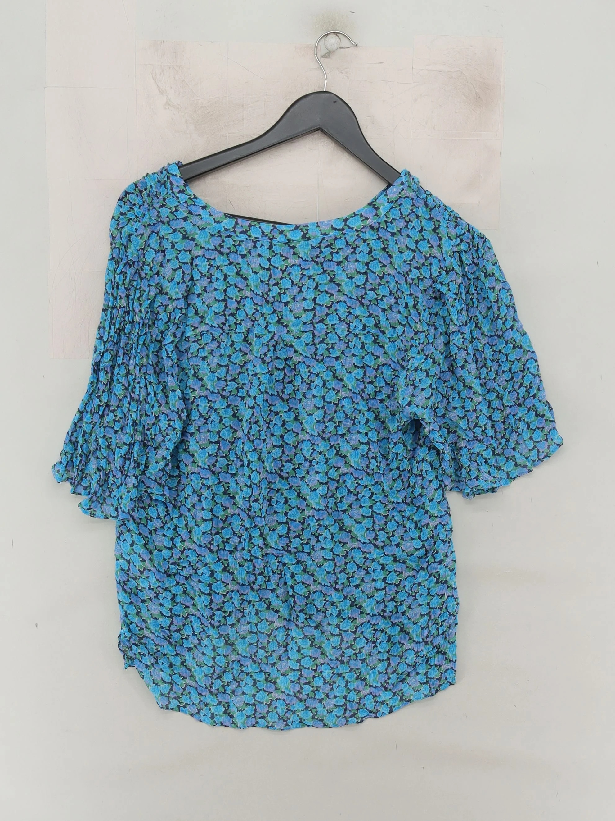 Jigsaw Women's Top L Blue Floral 100% Viscose Short Sleeve V-Neck Basic - Image 2