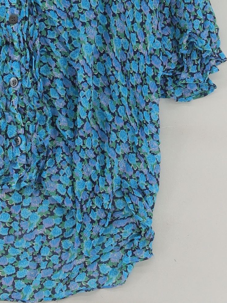 Jigsaw Women's Top L Blue Floral 100% Viscose Short Sleeve V-Neck Basic - Image 4