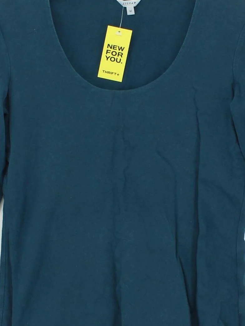 Jigsaw Women's Top M Green Cotton with Elastane Long Sleeve Round Neck Jersey - Image 3