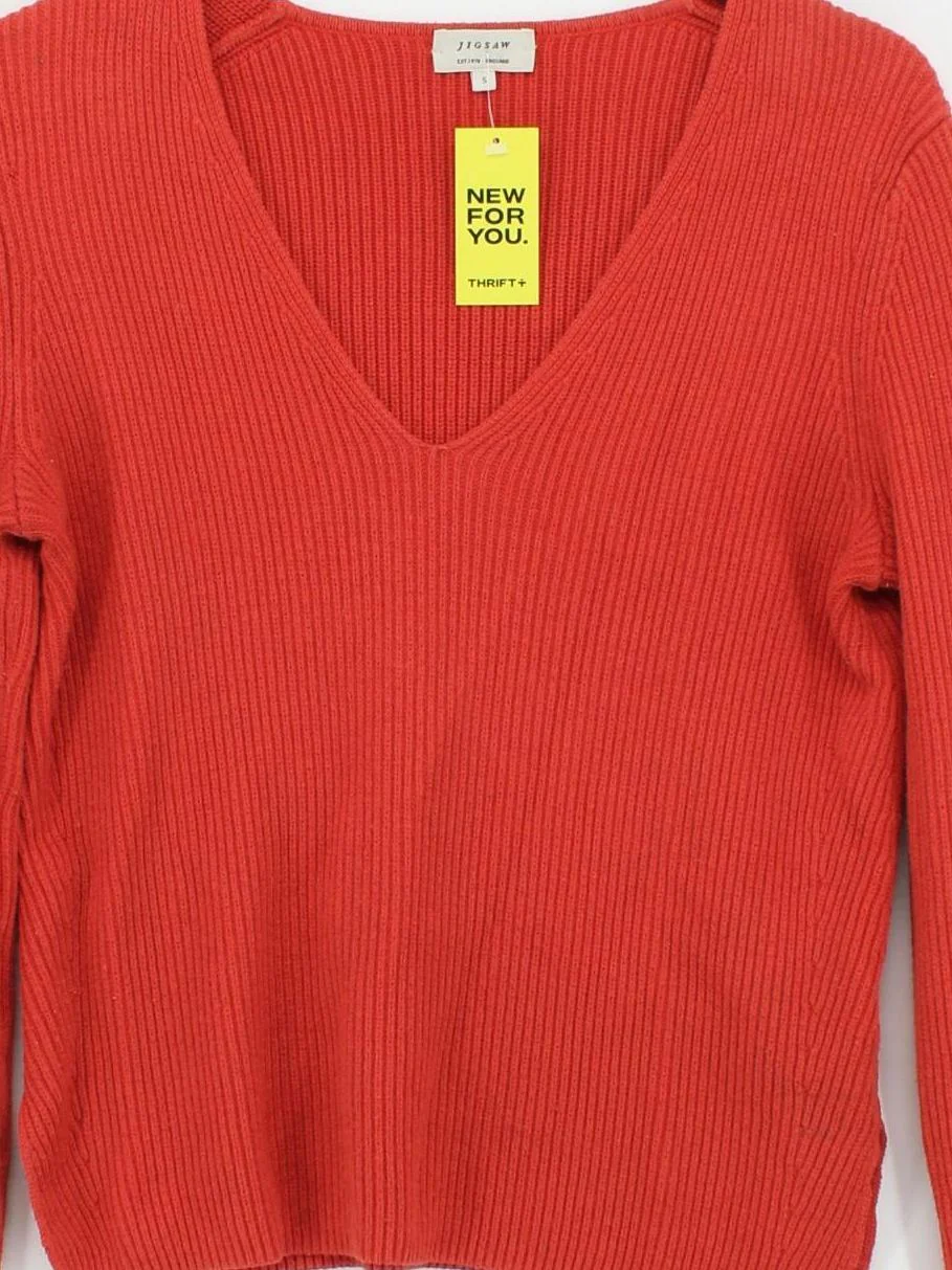 Jigsaw Women's Top S Red Wool with Polyamide Long Sleeve V-Neck Basic - Image 3