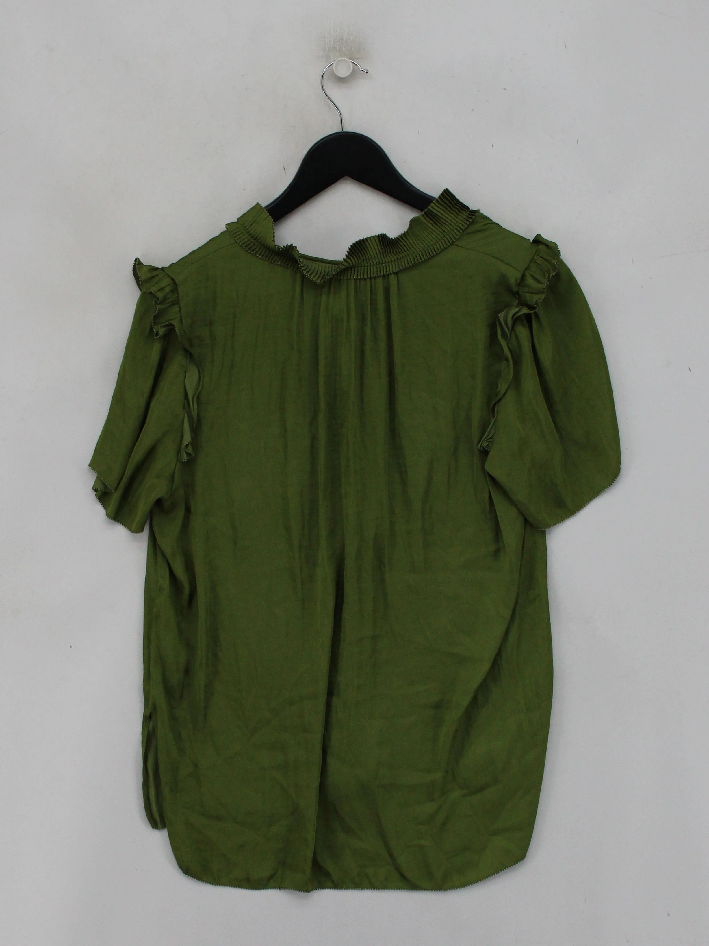 Jigsaw Women's Top UK 12 Green 100% Polyester Short Sleeve V-Neck Basic - Image 2
