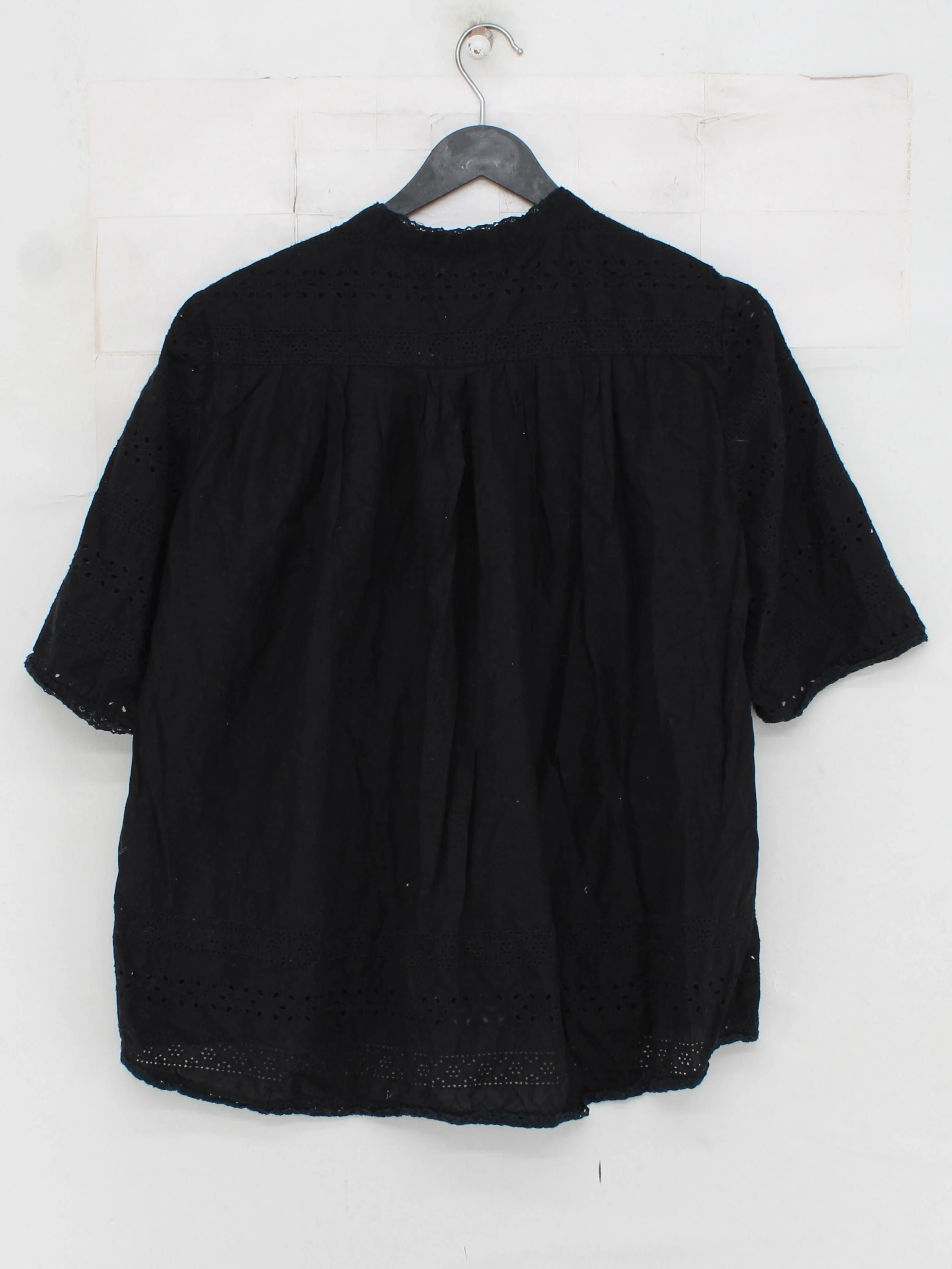 Jigsaw Women's Top UK 14 Black Cotton with Polyester Short Sleeve Collared Basic - Image 2