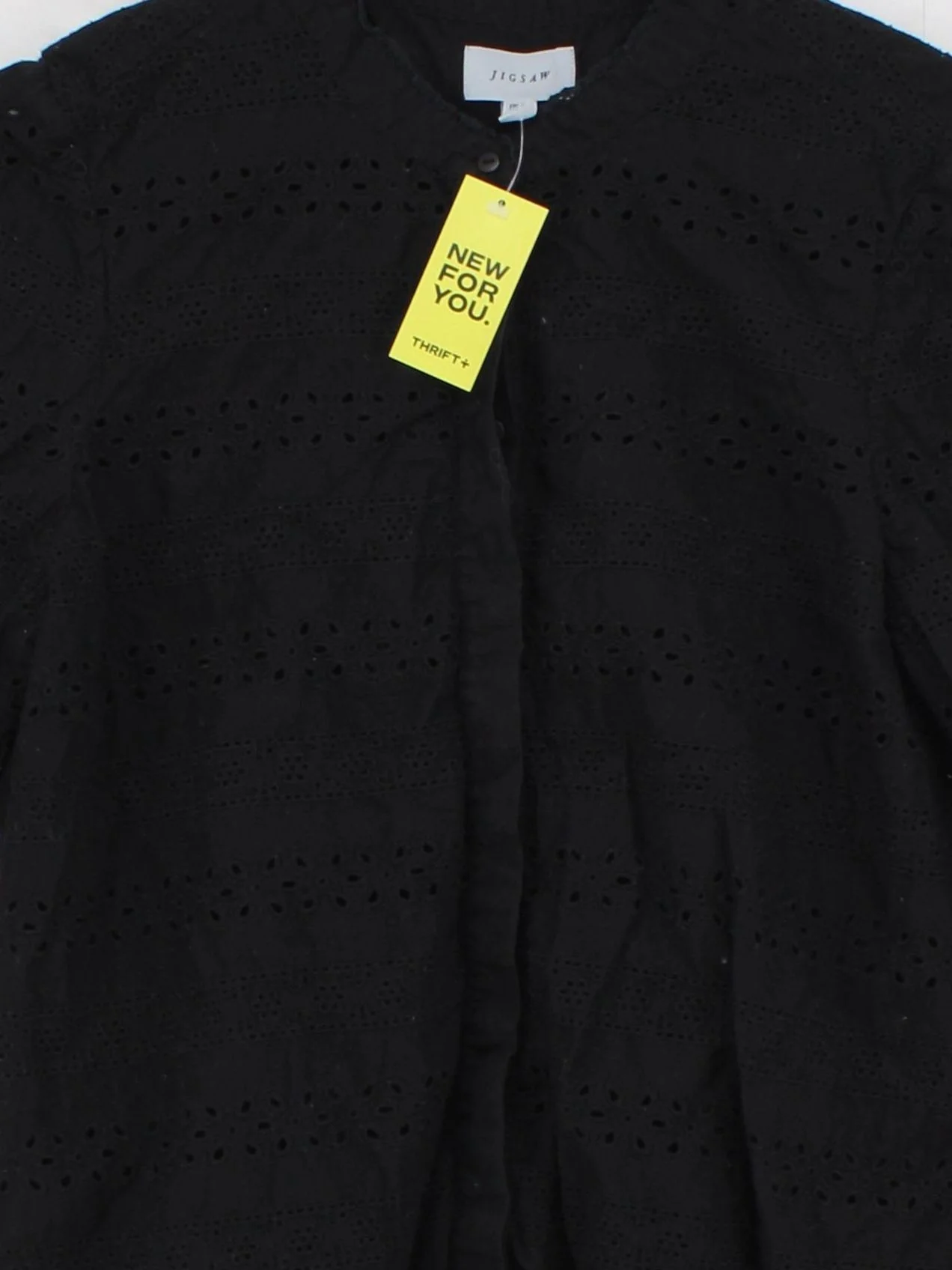 Jigsaw Women's Top UK 14 Black Cotton with Polyester Short Sleeve Collared Basic - Image 3