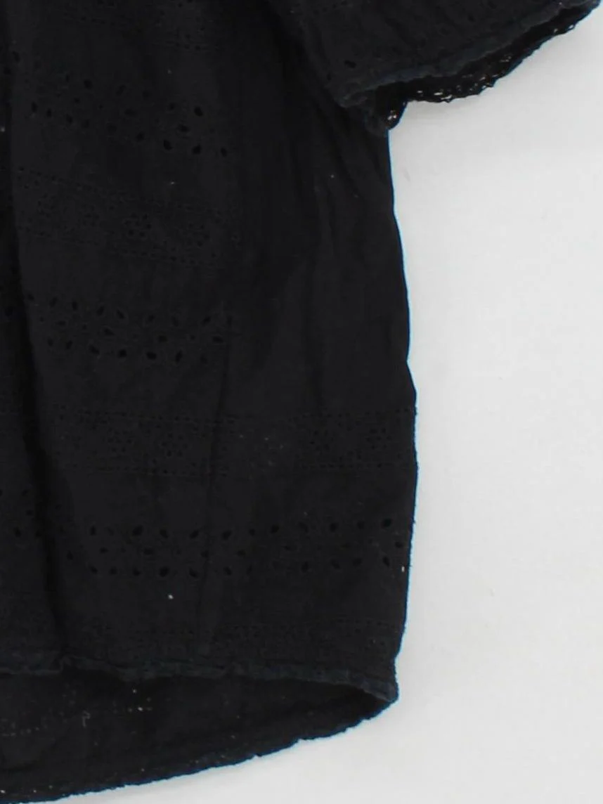 Jigsaw Women's Top UK 14 Black Cotton with Polyester Short Sleeve Collared Basic - Image 4