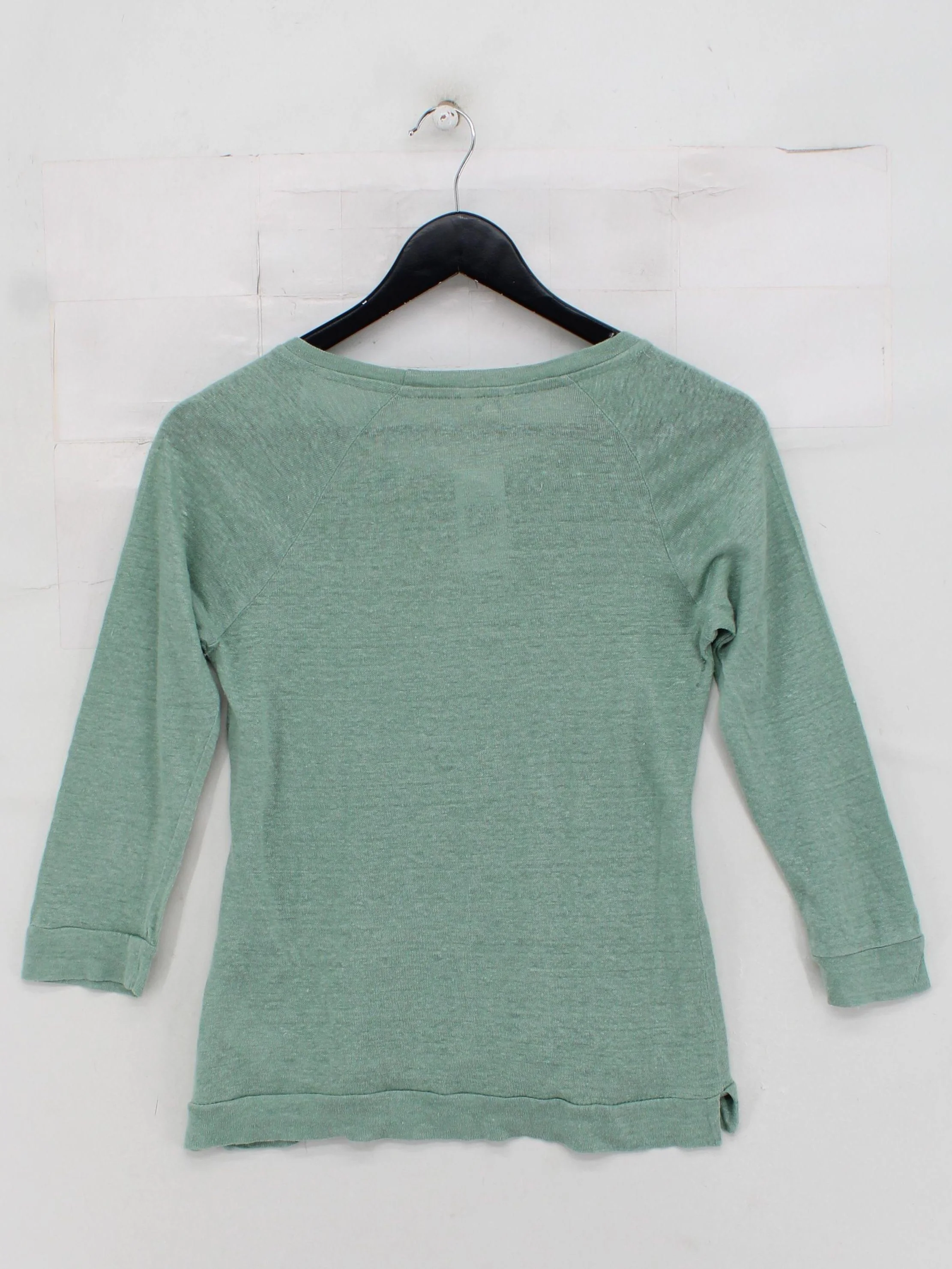 Jigsaw Women's Top XS Green 100% Linen 3/4 Sleeve Round Neck Basic - Image 2