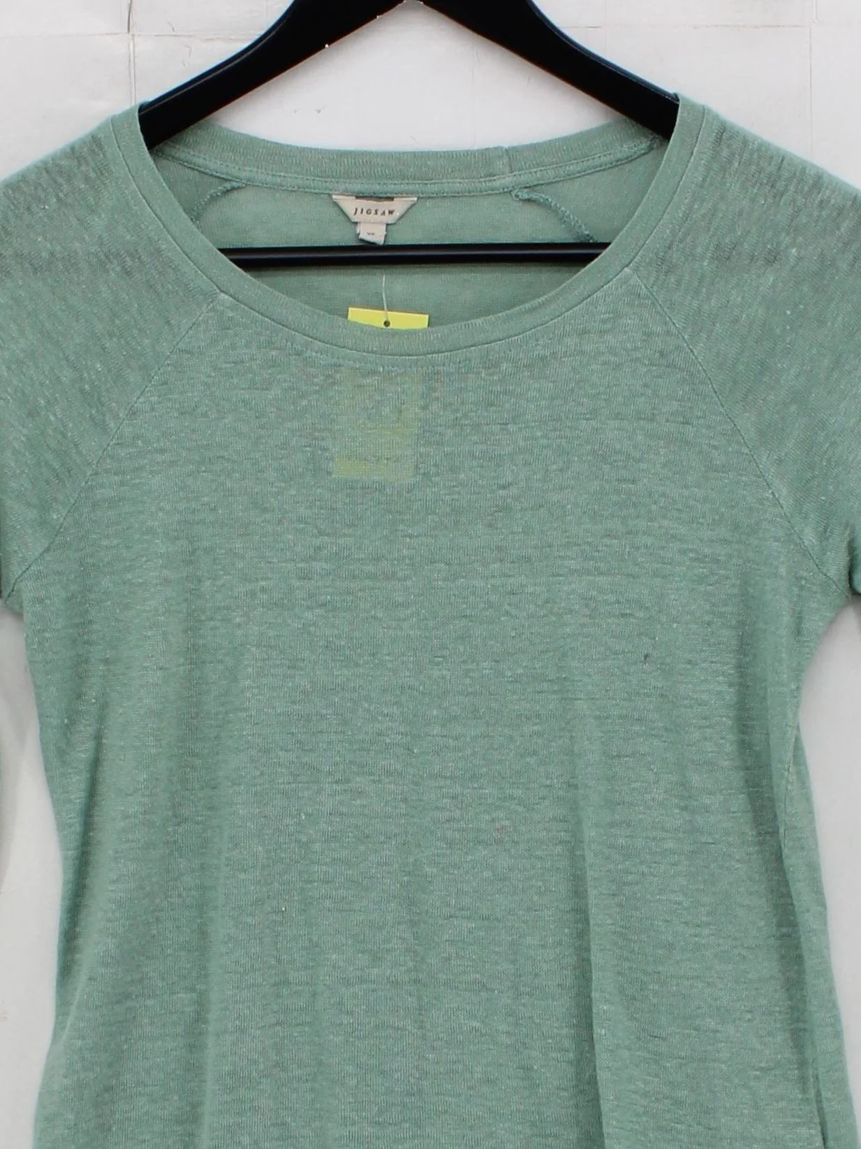 Jigsaw Women's Top XS Green 100% Linen 3/4 Sleeve Round Neck Basic - Image 3