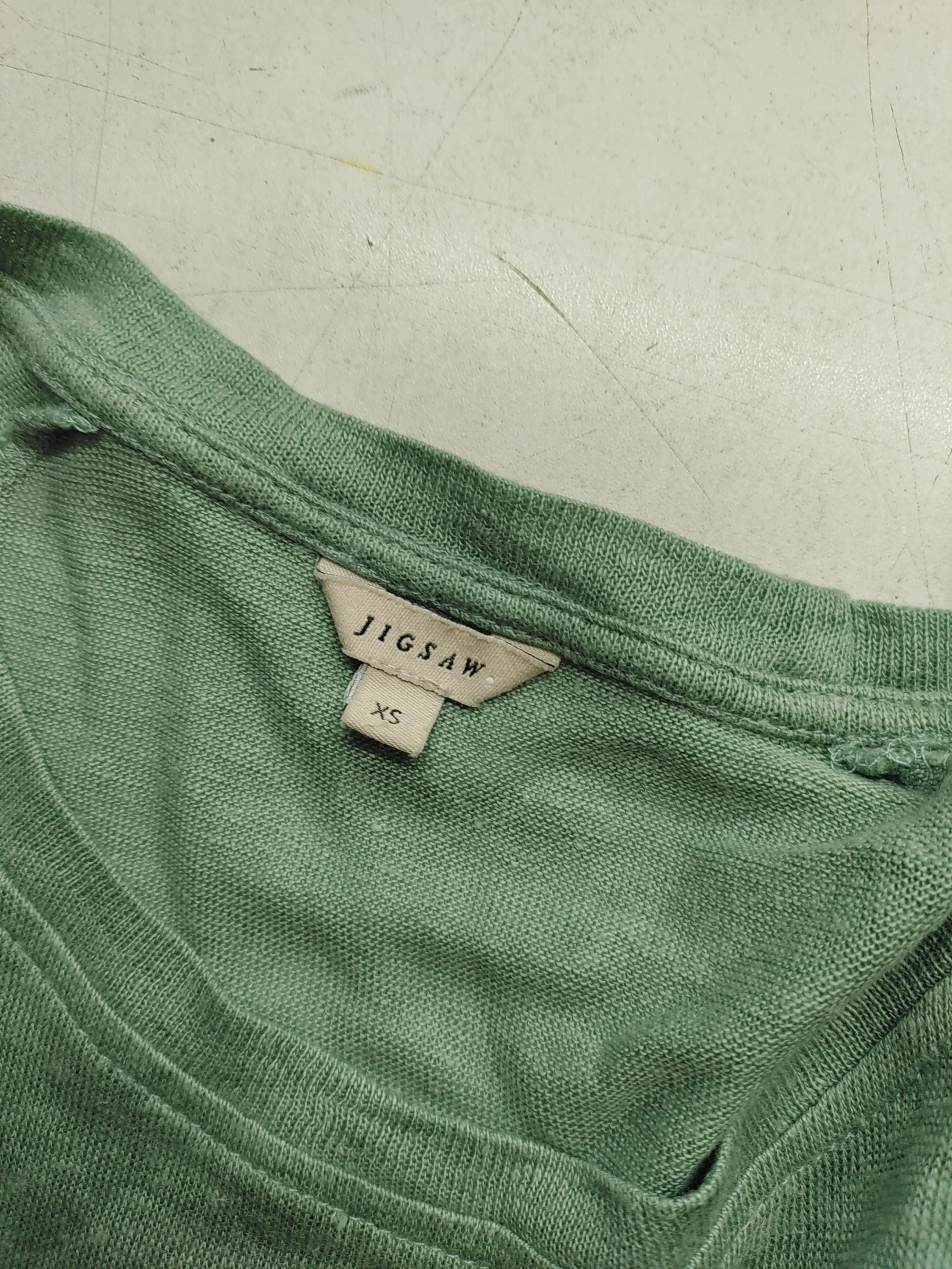 Jigsaw Women's Top XS Green 100% Linen 3/4 Sleeve Round Neck Basic - Image 5