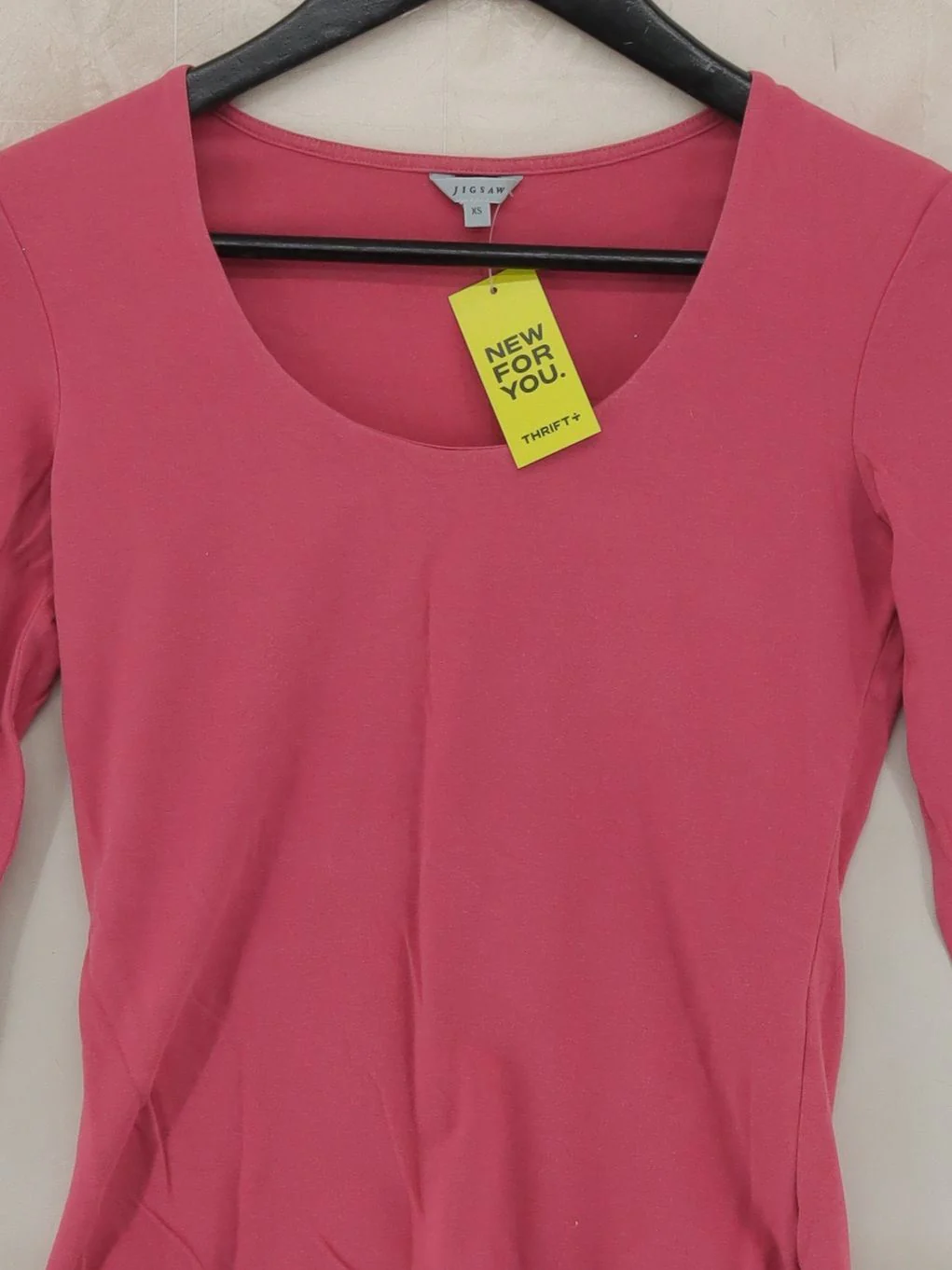 Jigsaw Women's Top XS Pink Cotton with Elastane Long Sleeve Round Neck Basic - Image 3