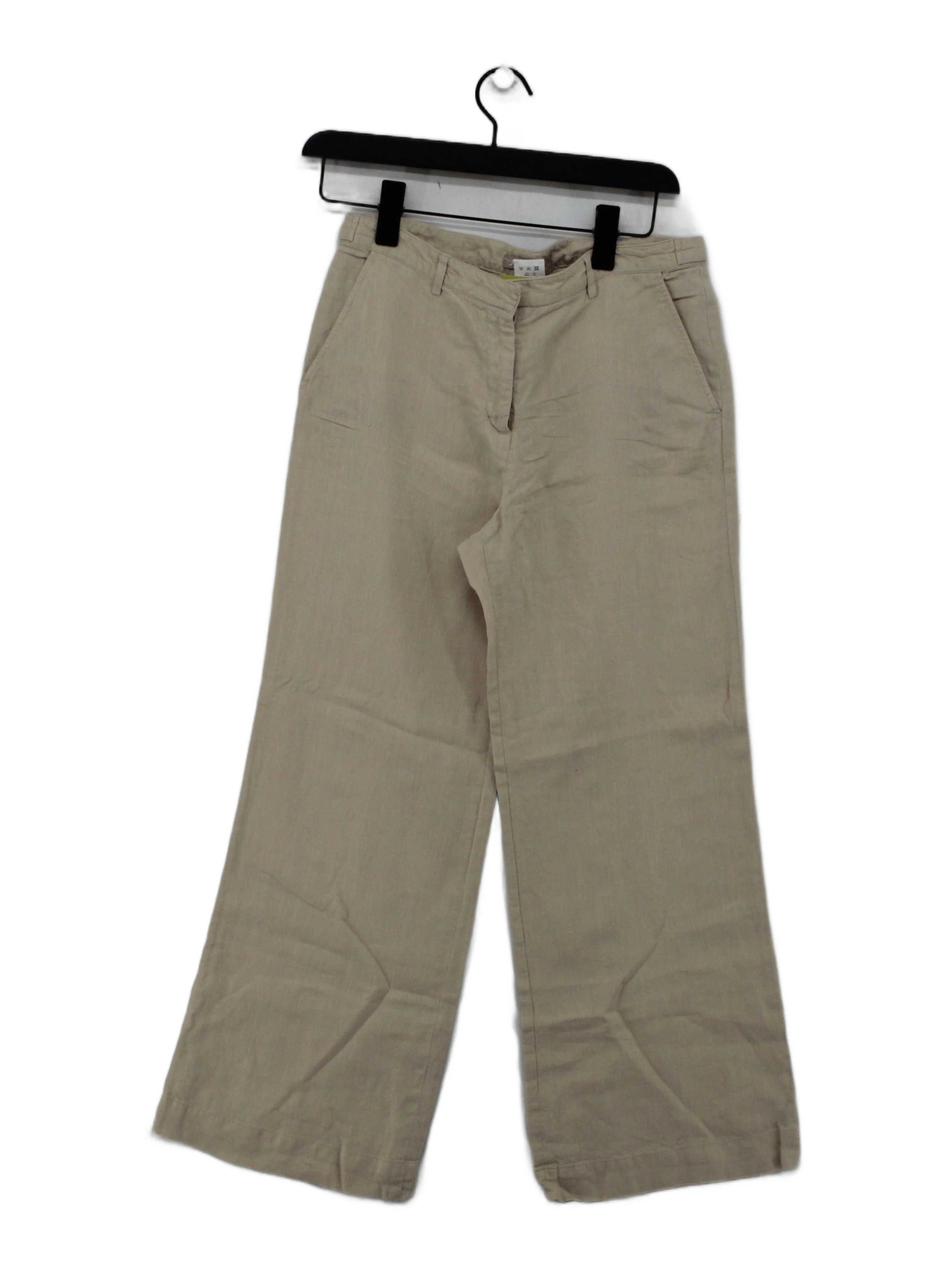 Jigsaw Women's Trousers UK 10 Cream Linen with Cotton Wide-Leg Chino