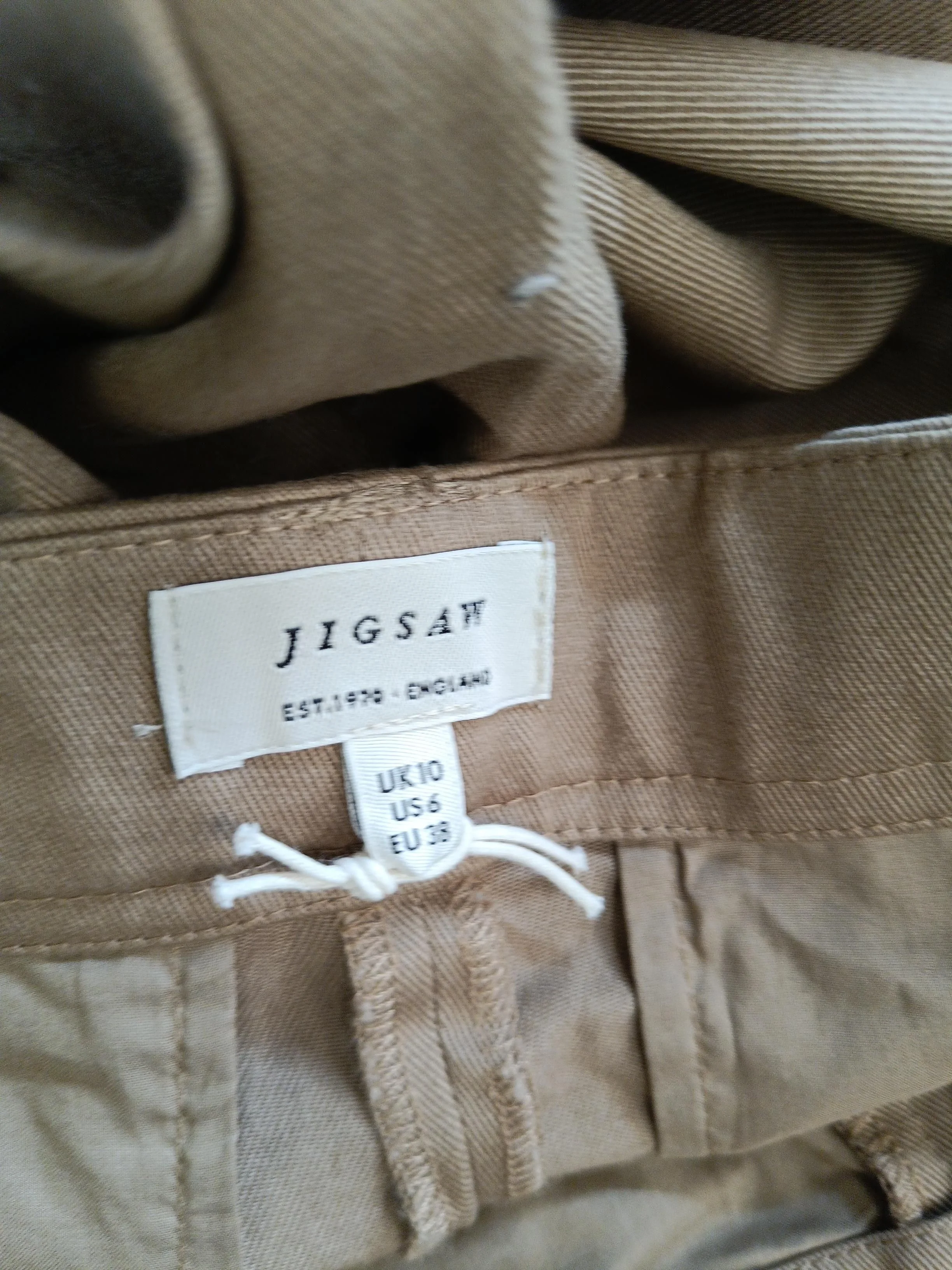 Jigsaw Women's Trousers UK 10 Tan 100% Cotton Wide-Leg Chino - Image 5