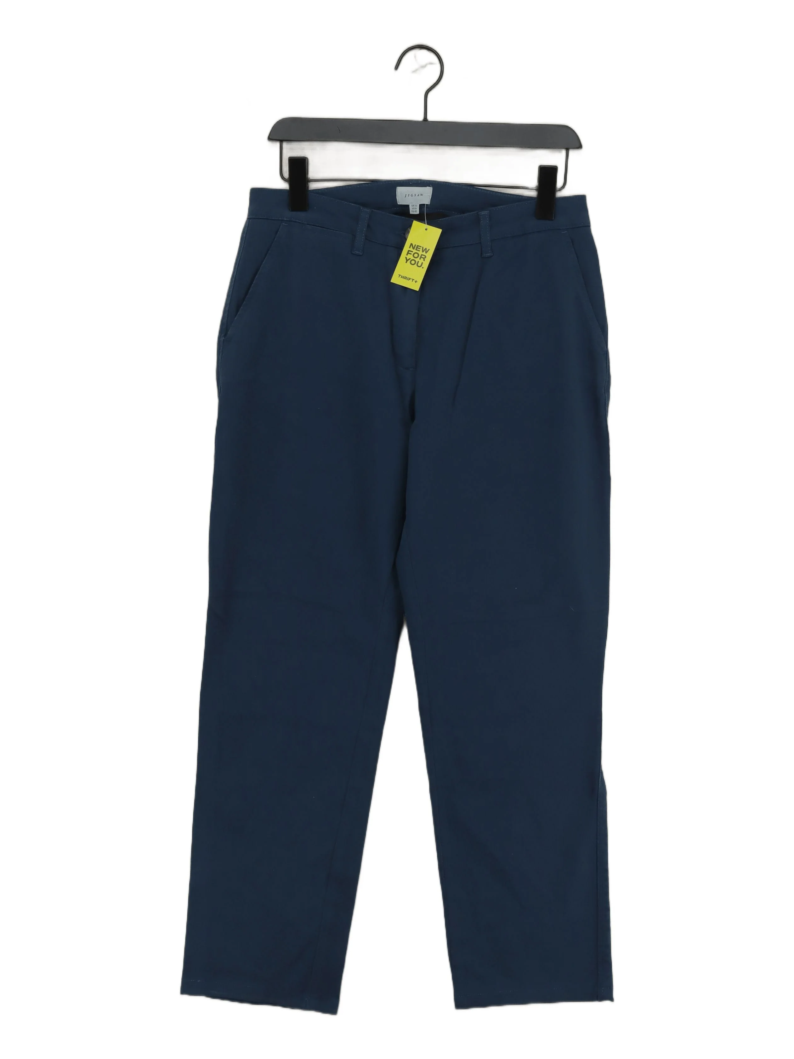 Jigsaw Women's Trousers UK 12 Blue Cotton with Elastane Straight Chino