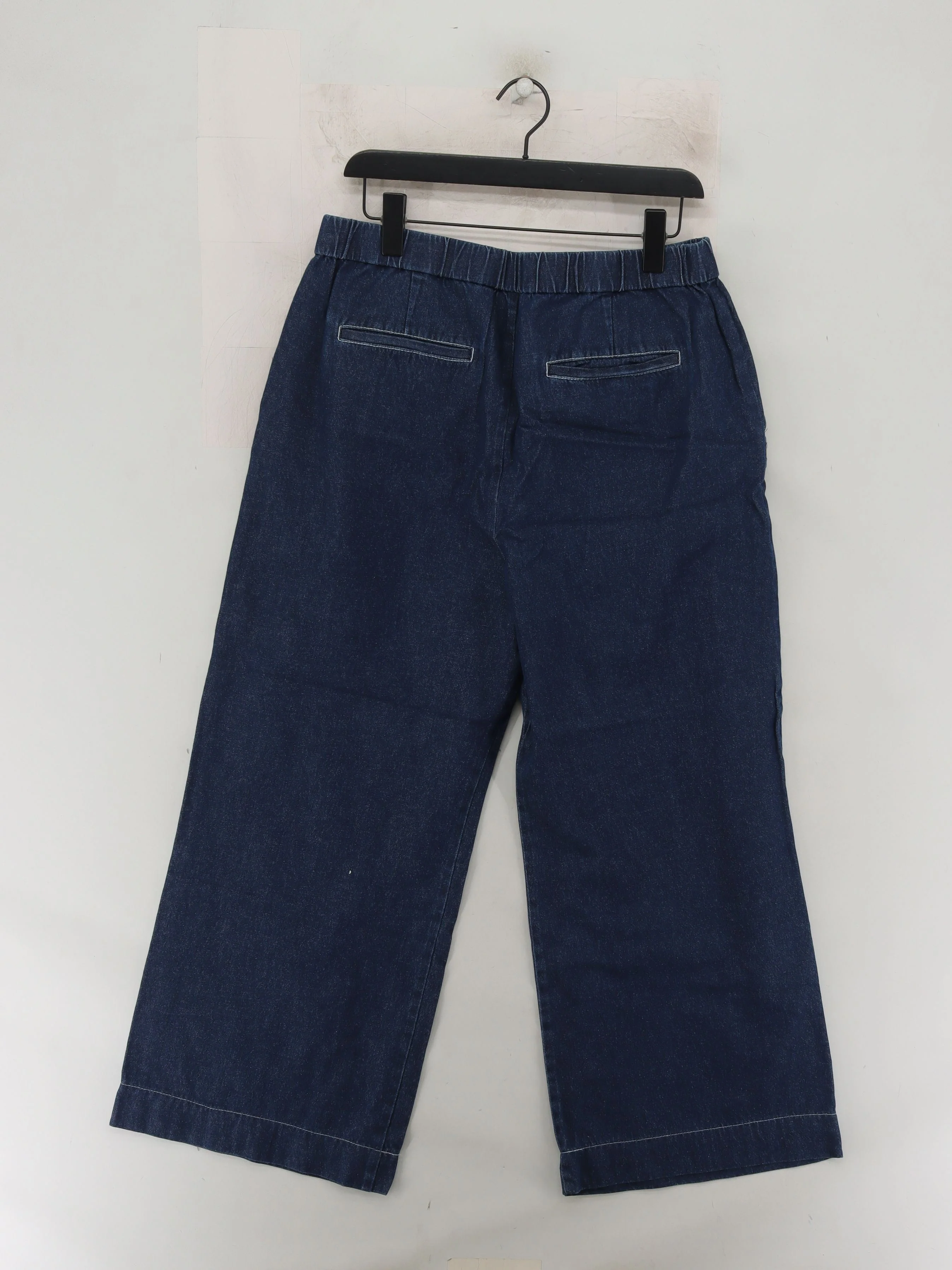 Jigsaw Women's Trousers UK 14 Blue 100% Cotton Wide-Leg Cropped - Image 2