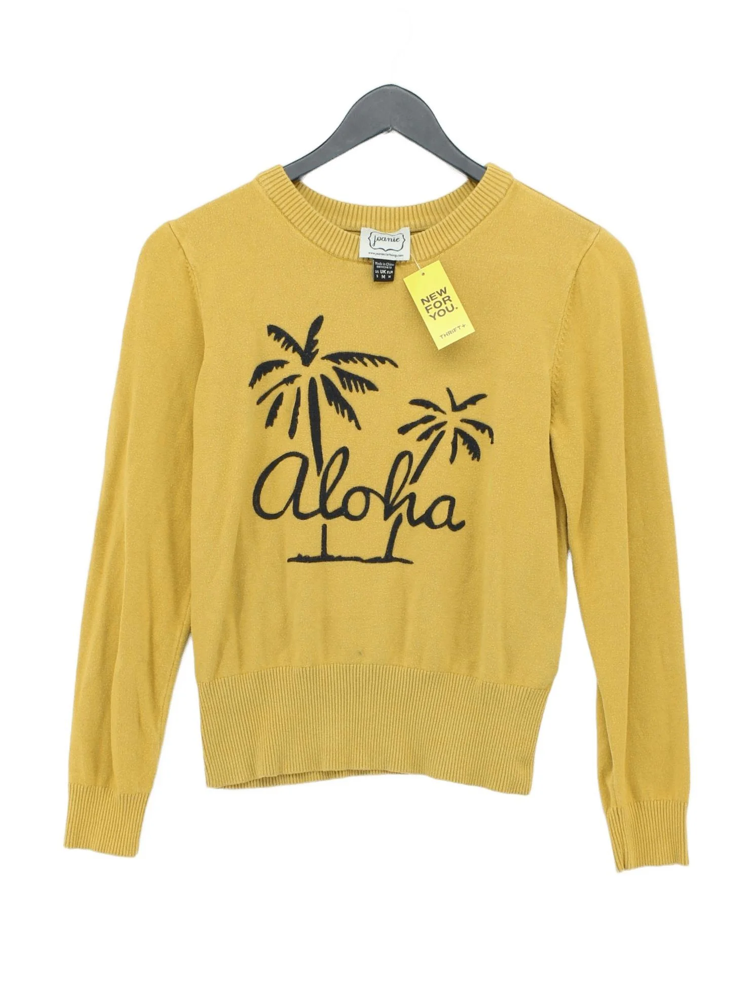 Joanie Women's Jumper S Yellow Graphic Viscose with Polyamide Crew Neck Pullover