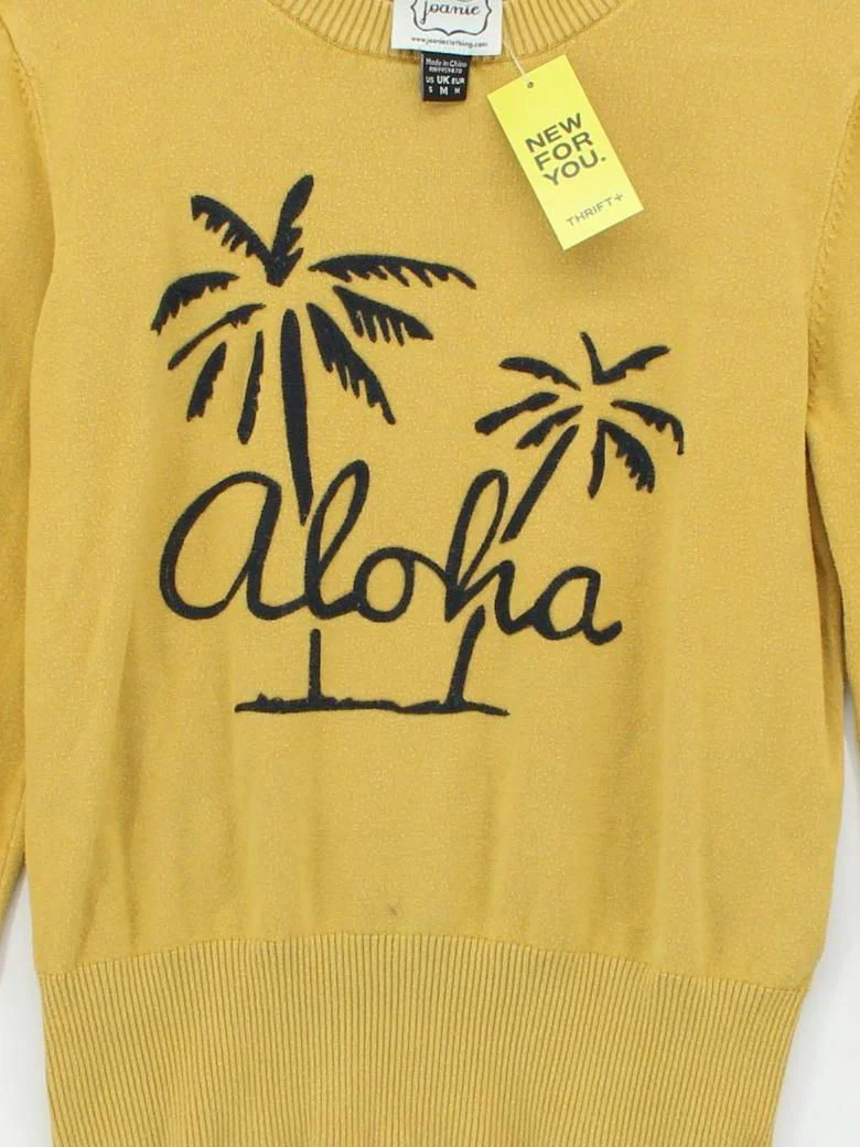Joanie Women's Jumper S Yellow Graphic Viscose with Polyamide Crew Neck Pullover - Image 3