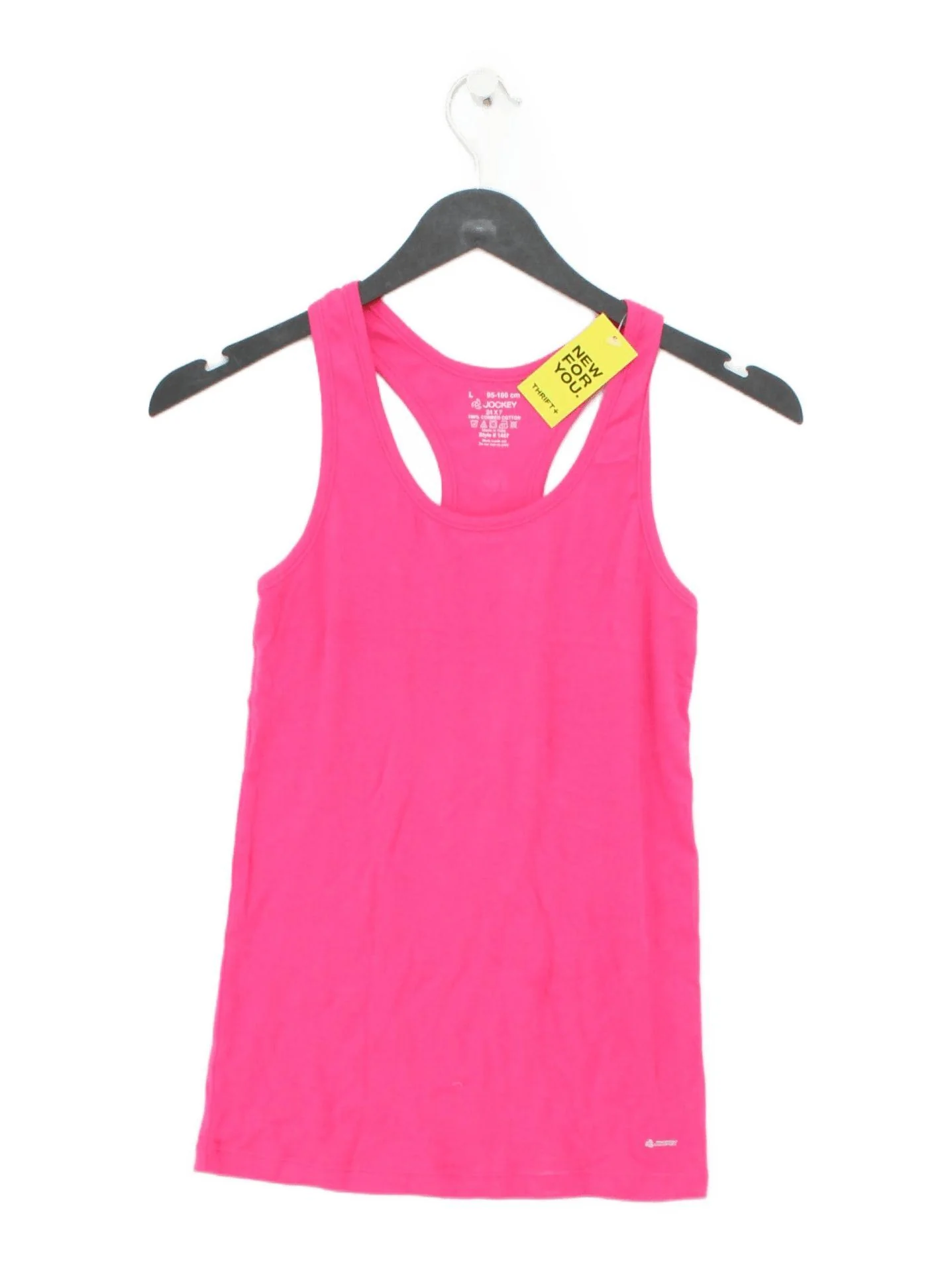 Jockey Women's T-Shirt L Pink 100% Cotton Sleeveless Round Neck Basic
