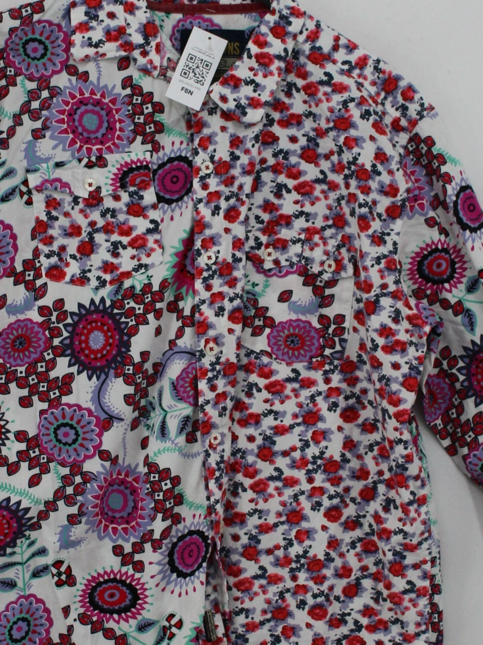 Joe Browns Women's Shirt L White Floral 100% Cotton Long Sleeve Collared Basic - Image 3