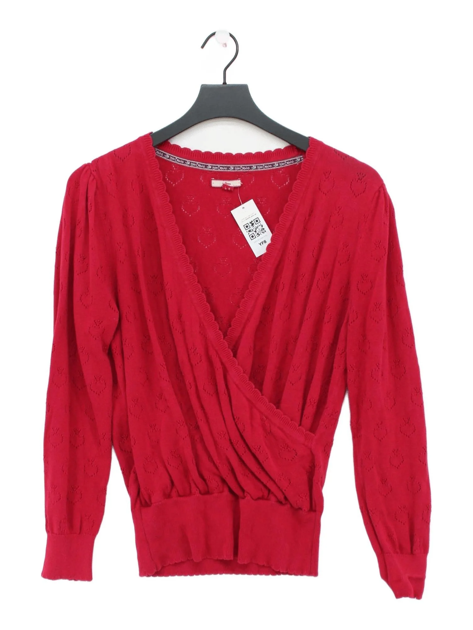Joe Browns Women's Top L Red 100% Cotton Long Sleeve V-Neck Basic