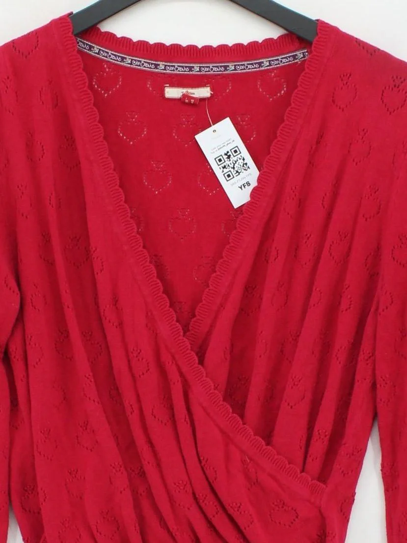 Joe Browns Women's Top L Red 100% Cotton Long Sleeve V-Neck Basic - Image 3