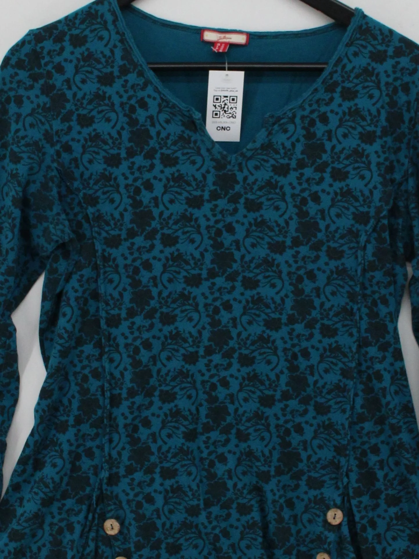 Joe Browns Women's Top M Blue Floral 100% Cotton Long Sleeve V-Neck Tunic - Image 3